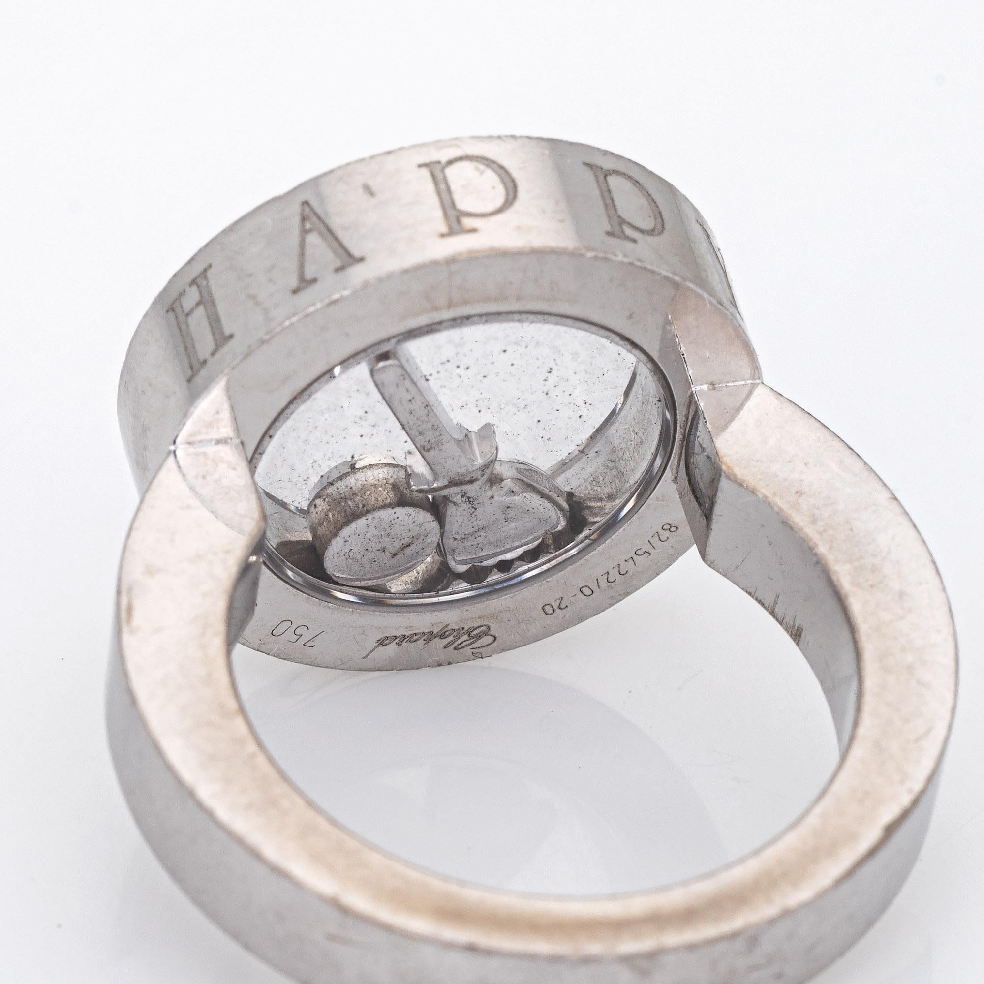 Women's Chopard Happy Spirit Ring Floating Diamond Estate 18k White Gold Sz 6 Jewelry For Sale