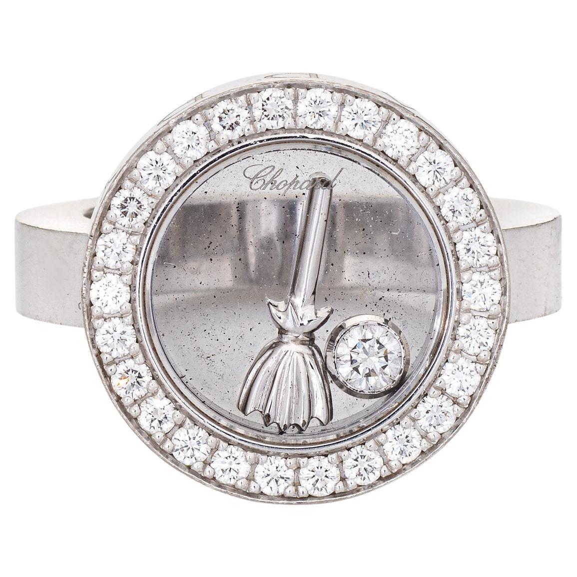 Chopard Happy Spirit Ring Floating Diamond Estate 18k White Gold Sz 6 Jewelry For Sale
