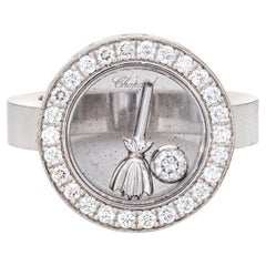 Vintage Chopard Happy Spirit Ring Floating Diamond Estate 18k White Gold Sz 6 Jewelry