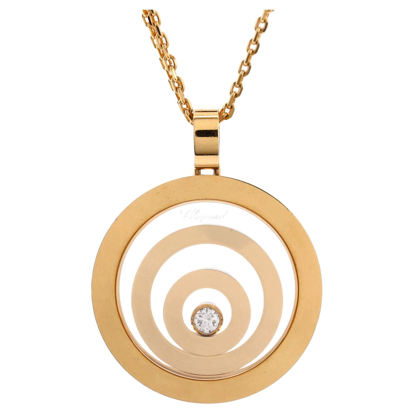 Chopard Happy Spirit Triple Circle Pendant Necklace 18K Yellow Gold with Diamond For Sale