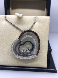 Chopard Happy Spirit White Gold Hearts Pendant with Rubies, Sapphires, Diamonds