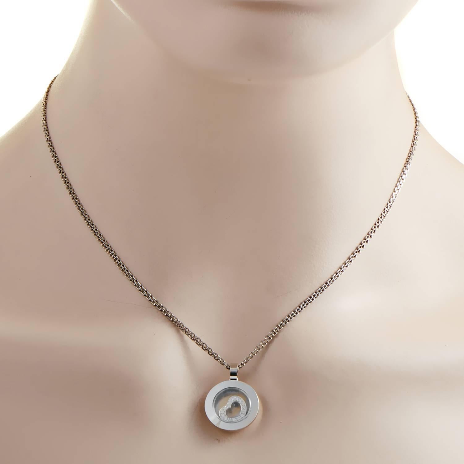 Chopard Happy Spirit Women's White Gold Floating Diamond Heart Pendant Necklace 1
