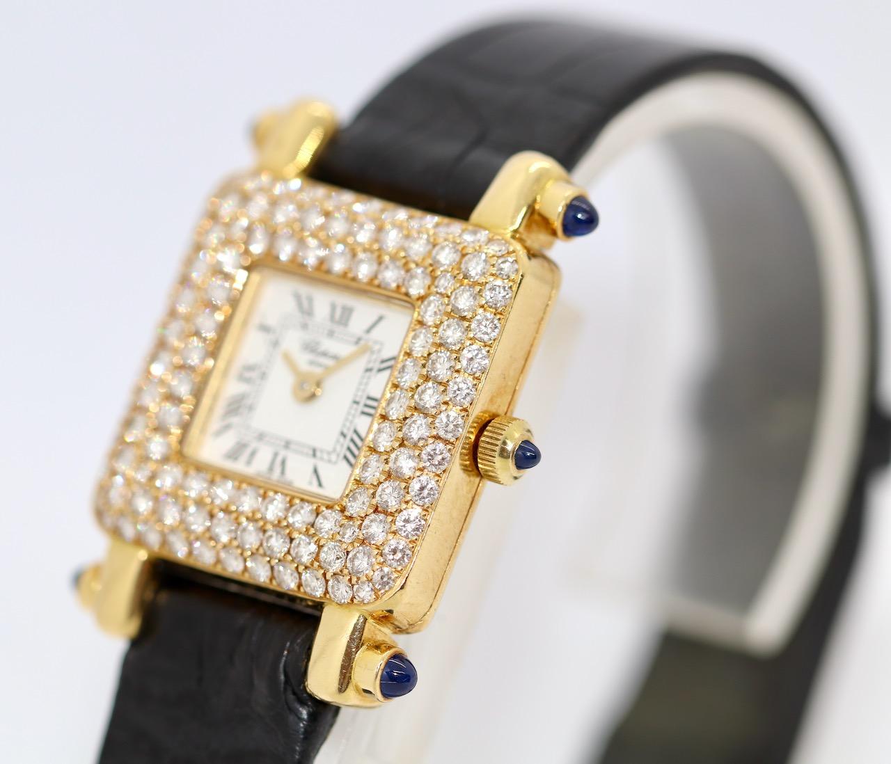 Modern Chopard Happy Sport 18 Karat Gold Diamond and Sapphire Ladies Watch Ref. 419-1 For Sale