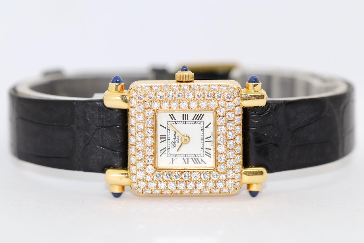 Chopard Happy Sport 18 Karat Gold Diamond and Sapphire Ladies Watch Ref. 419-1 In Good Condition For Sale In Berlin, DE