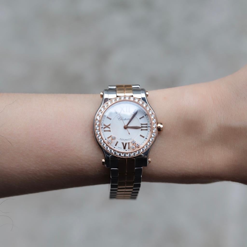 Modern Chopard Happy Sport 18ct Rose Gold Steel Ladies Watch 8573