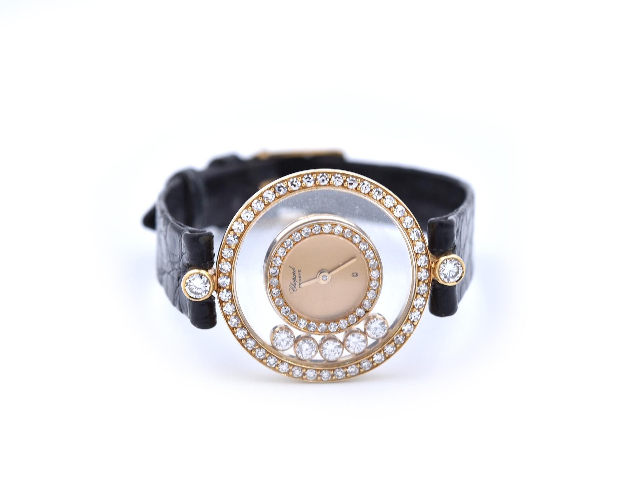 Chopard Happy Sport 18 Karat Yellow Gold Diamond Watch Ref. 4066 In Excellent Condition In Scottsdale, AZ
