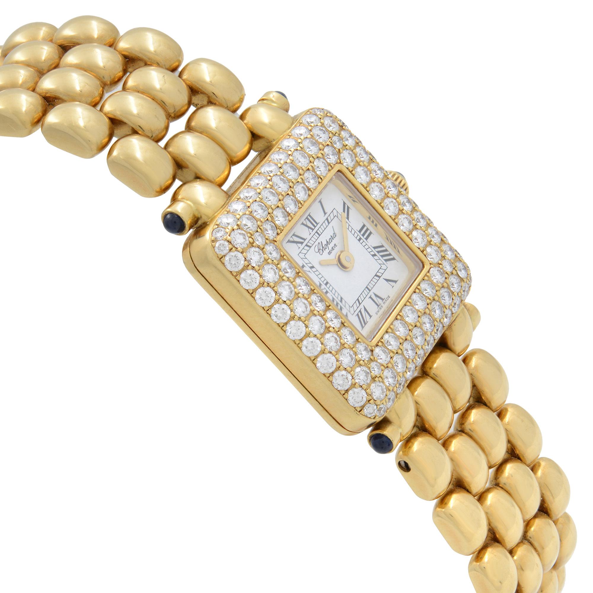 Chopard Happy Sport 18K Yellow Gold Diamond White Dial Ladies Watch 10/6115-23 In Excellent Condition In New York, NY