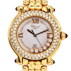 Chopard Happy Sport 18K Yellow Gold Diamonds Ruby Watch Ref 4144