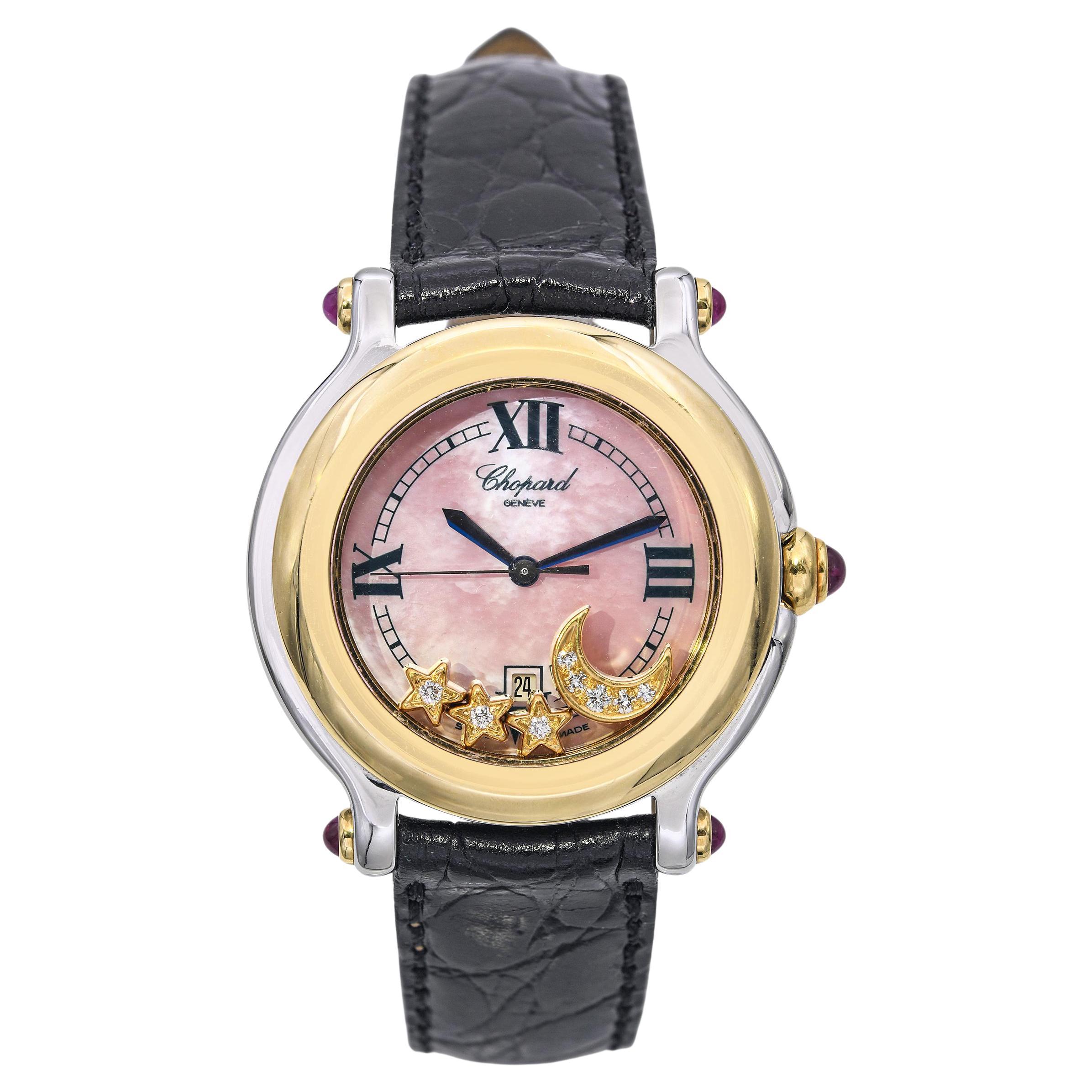 Chopard Happy Sport 18K Yellow Gold 
Stainless Steel Diamond Date Quartz Watch For Sale