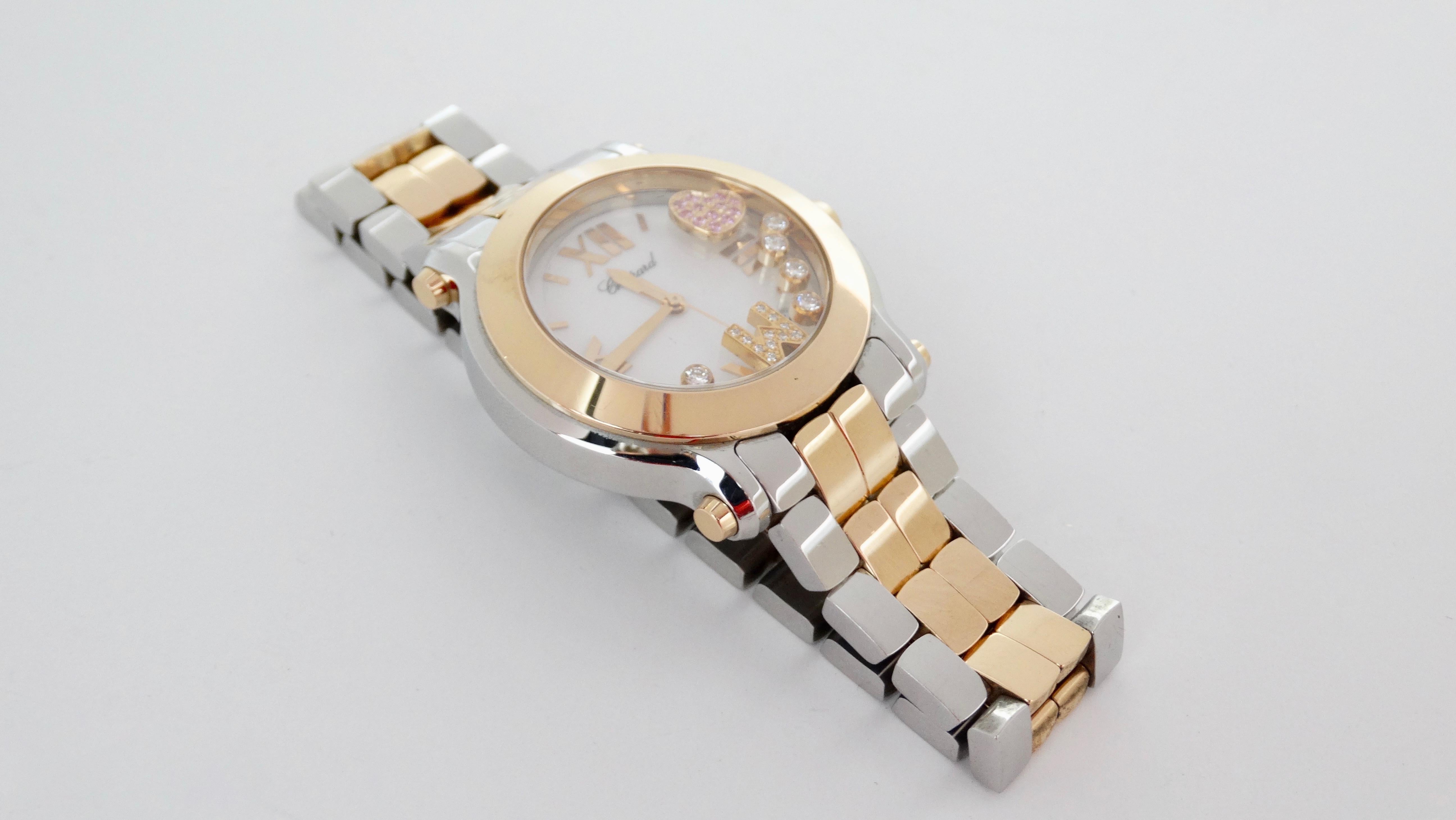 Chopard Happy Diamond Sport 18kt Rose Gold & Stainless Steel Watch For Sale 2