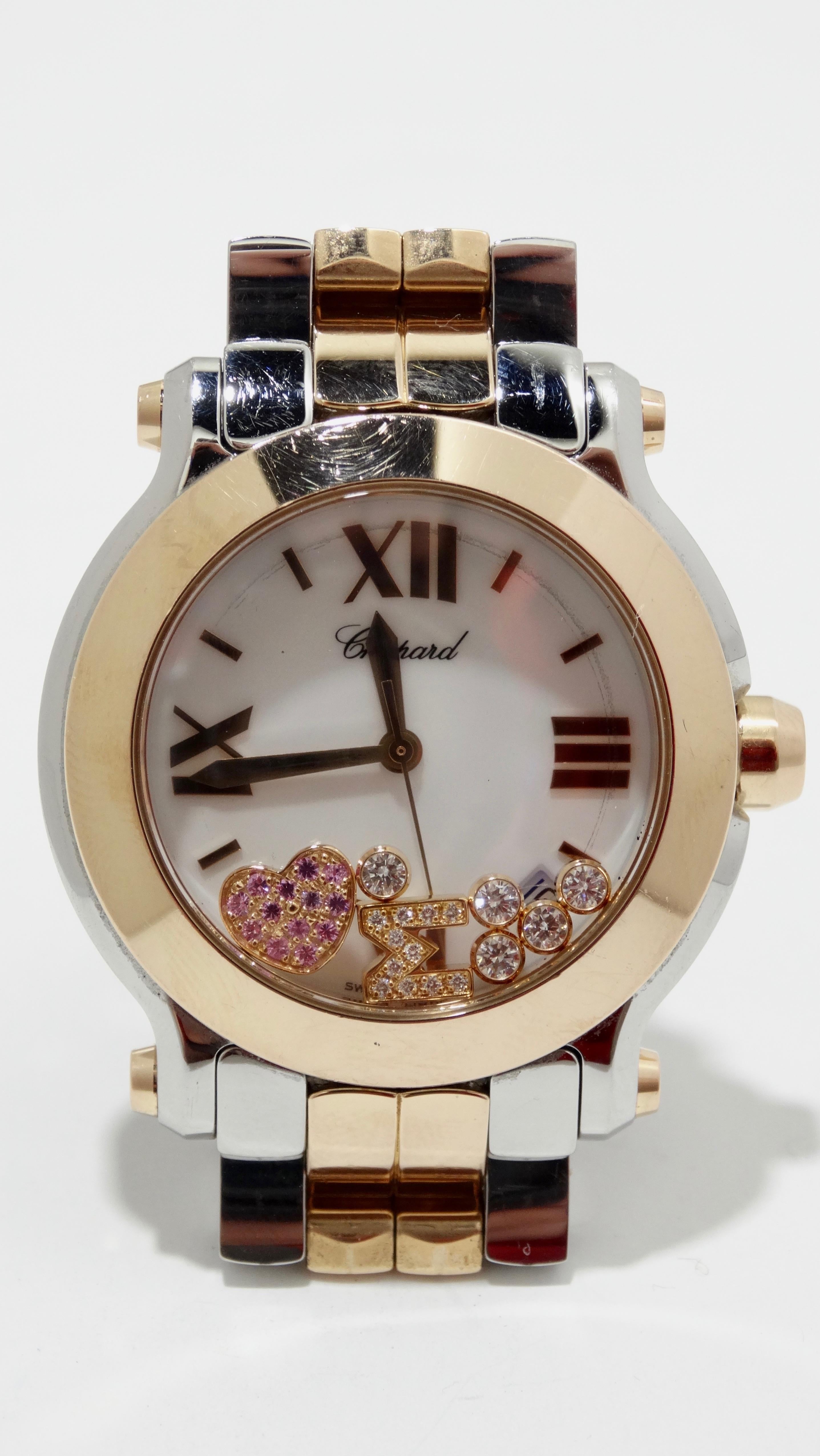 Chopard Happy Diamond Sport 18kt Rose Gold & Stainless Steel Watch  In Good Condition For Sale In Scottsdale, AZ