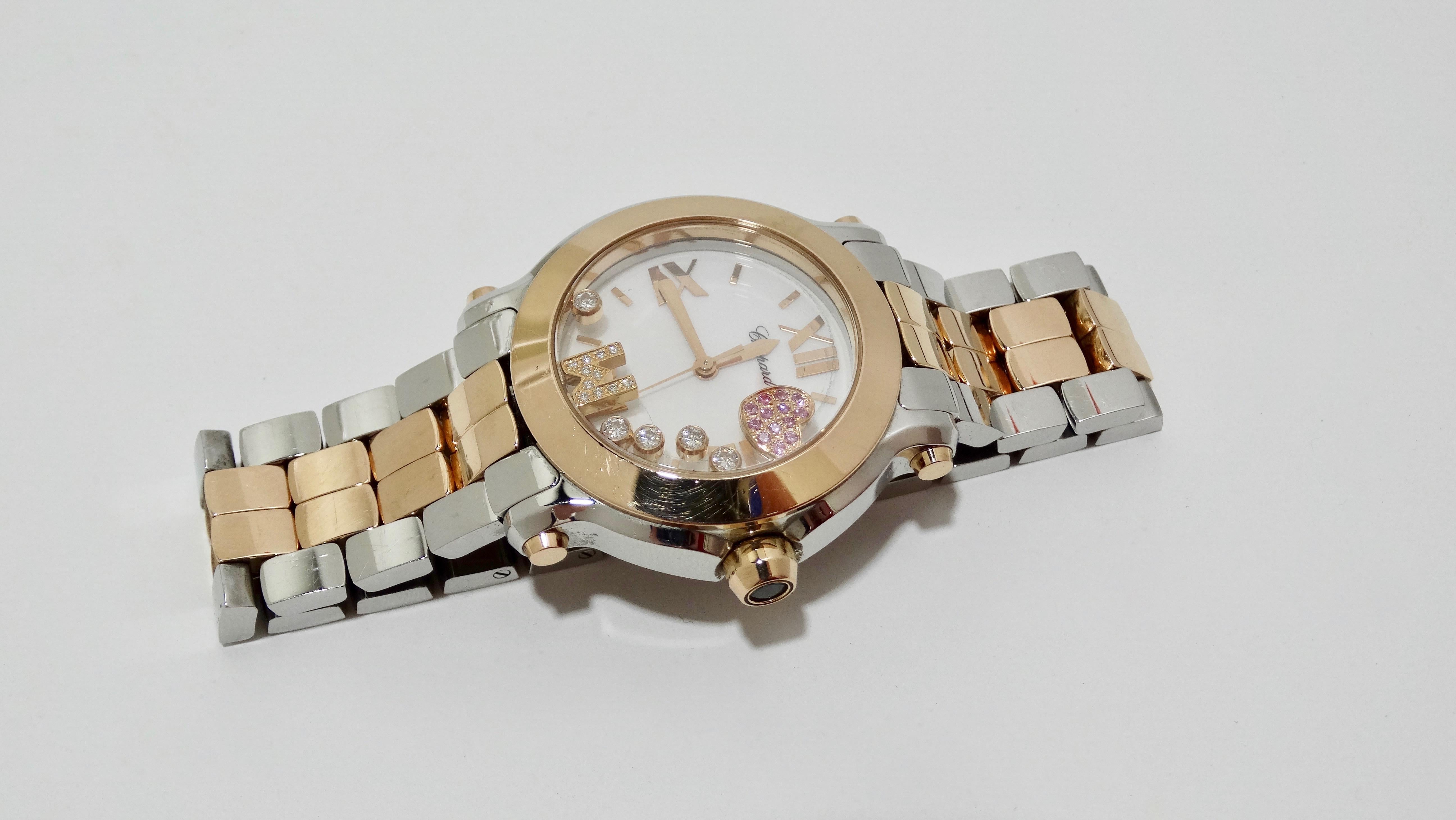 Women's or Men's Chopard Happy Diamond Sport 18kt Rose Gold & Stainless Steel Watch  For Sale