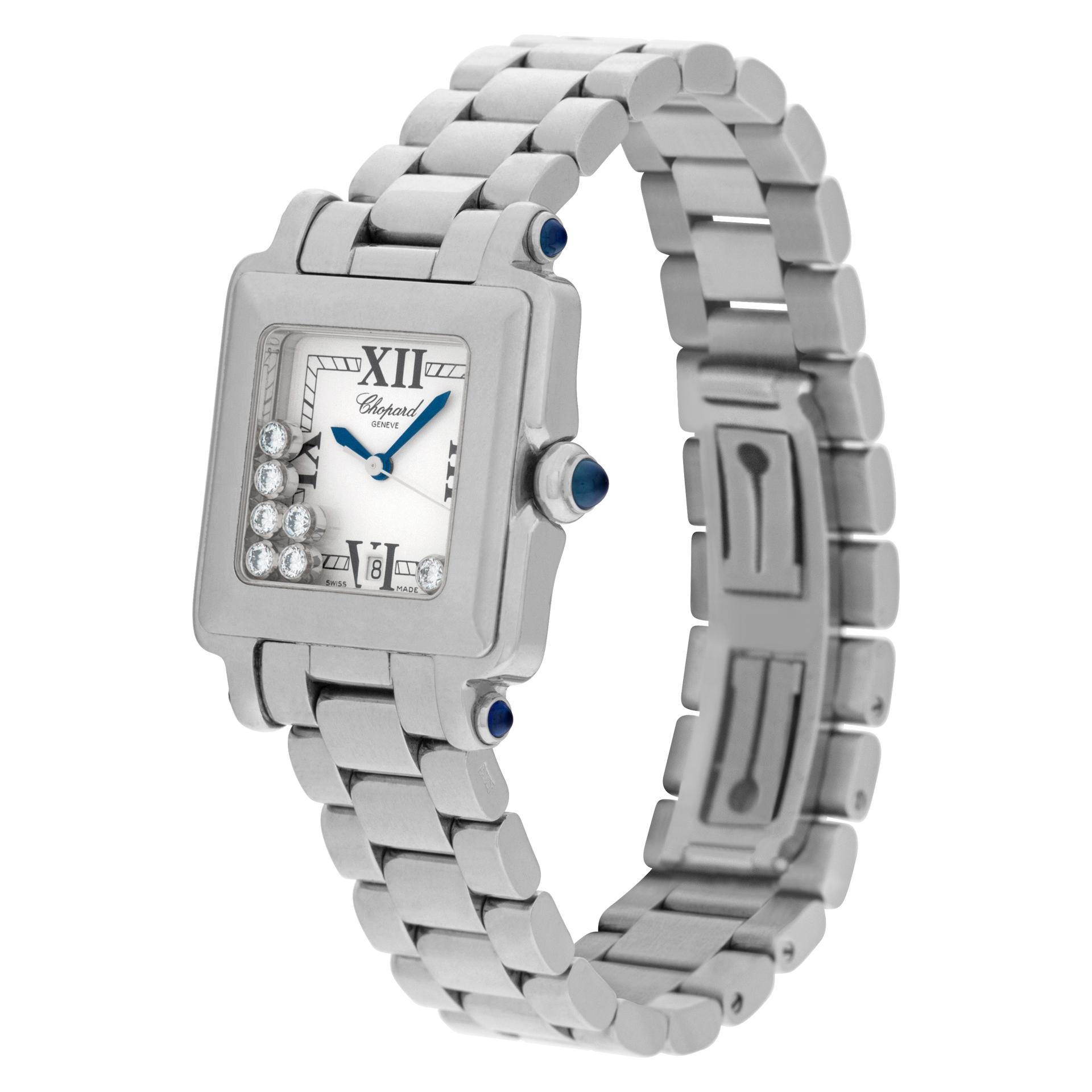 Chopard Happy Sport mit 7 schwimmenden Diamanten in Edelstahl. Quarz mit Sekundenzeiger und Datum. 27.5 mm Gehäusegröße. Ref. 27/8349-23. Fein Pre-owned Chopard Uhr.

Certified preowned Sport Chopard Happy Sport 27/8349-23 Uhr ist aus Edelstahl auf