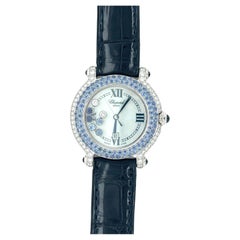 Vintage Chopard Happy Sport 276323-1002 Blue Sapphire and Diamond 18K White Gold Watch