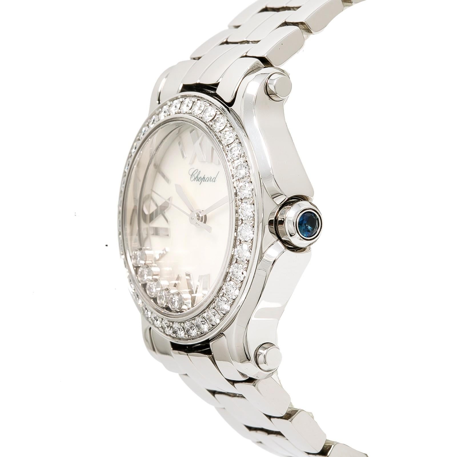 Chopard Happy Sport Reference #:278509-3010. CHOPARD HAPPY SPORT 8509 WOMENS QUARTZ WATCH STAINLESS STEEL MOP DIAL DIAMOND BEZEL 30MMF. Verified and Certified by WatchFacts. 1 year warranty offered by WatchFacts.