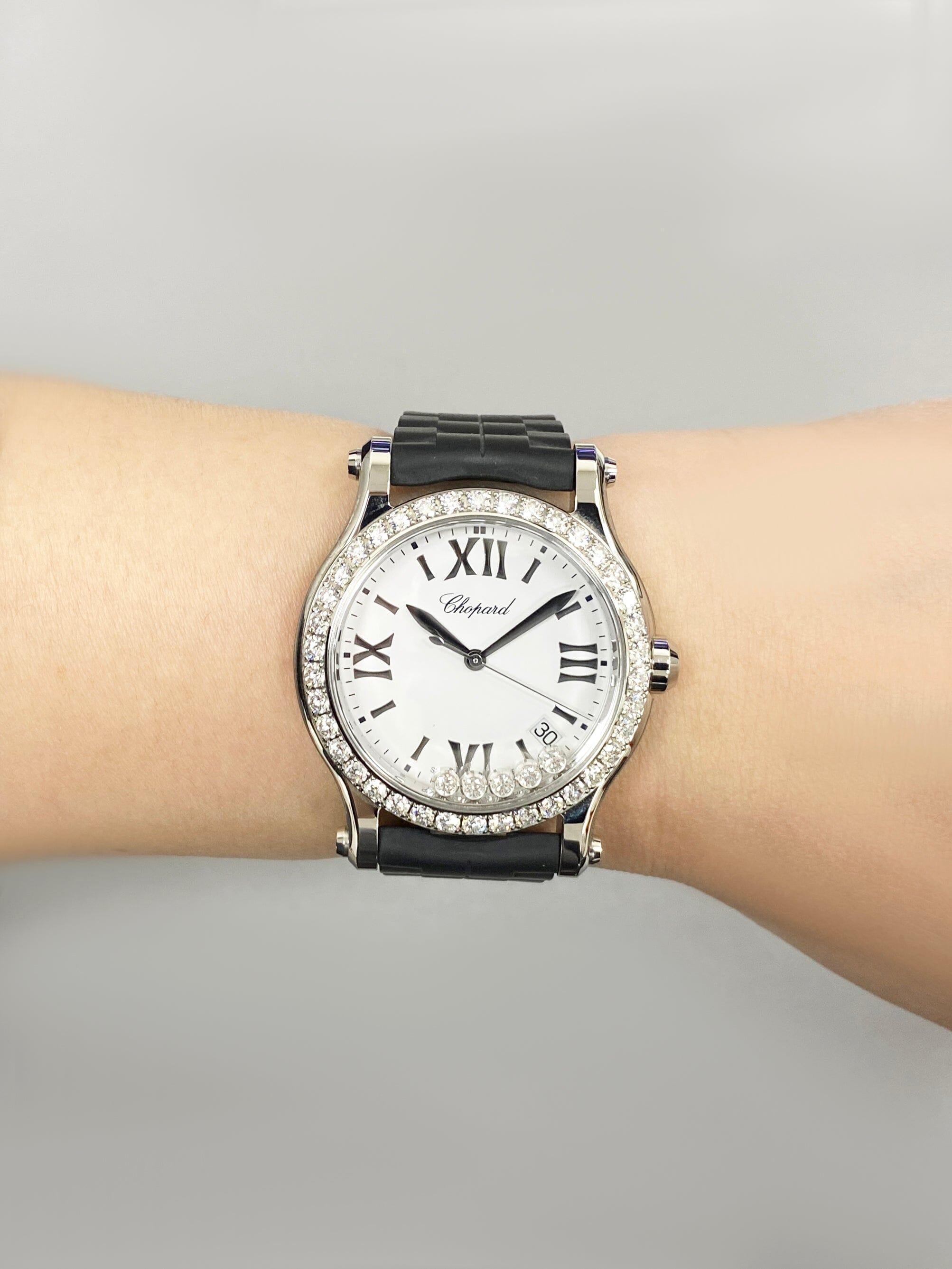 Chopard Happy Sport 278582-3003 Weißes Zifferblatt Damenuhr Box Papiere im Angebot 6