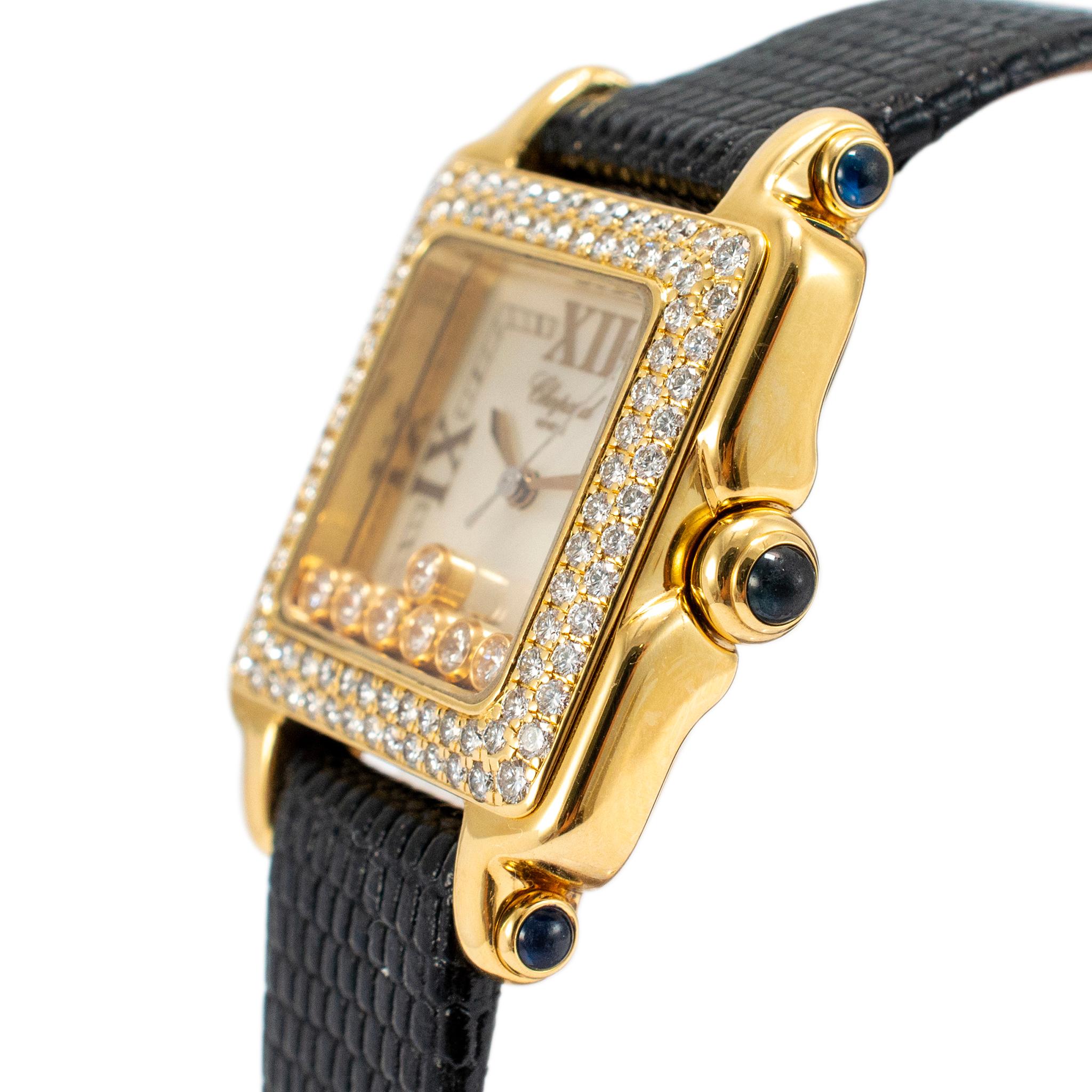 Chopard Happy Sport 27MM 27/6679-23 7 schwebende Diamanten 18K Gelbgold Uhr (Rundschliff)