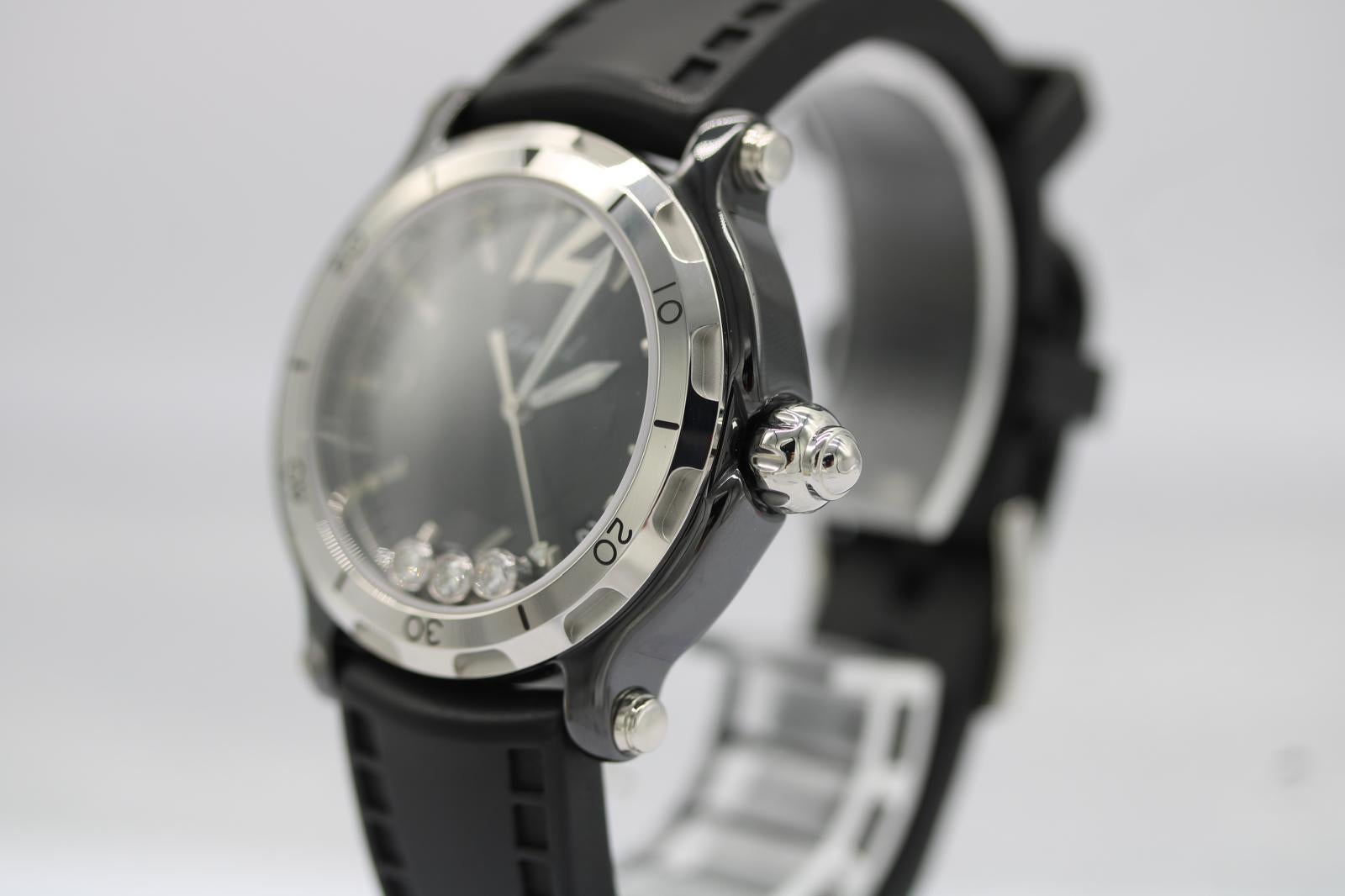 Chopard Happy Sport 28/8507 Cerámica Negra Diamantes Flotantes  Juego completo en venta 6