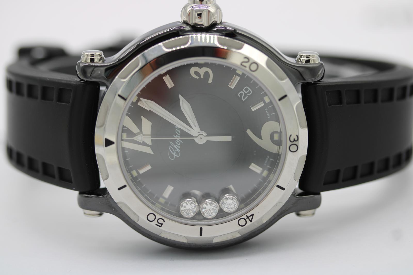 Chopard Happy Sport 28/8507 Cerámica Negra Diamantes Flotantes  Juego completo en venta 10
