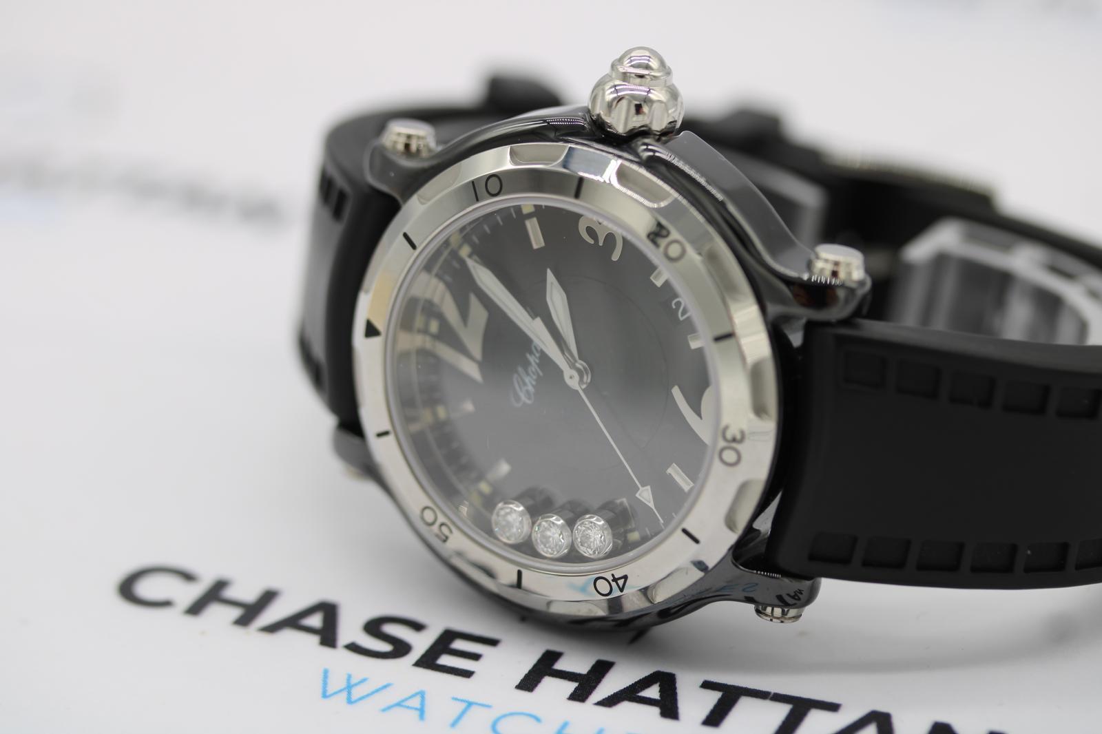 Chopard Happy Sport 28/8507 Cerámica Negra Diamantes Flotantes  Juego completo en venta 13