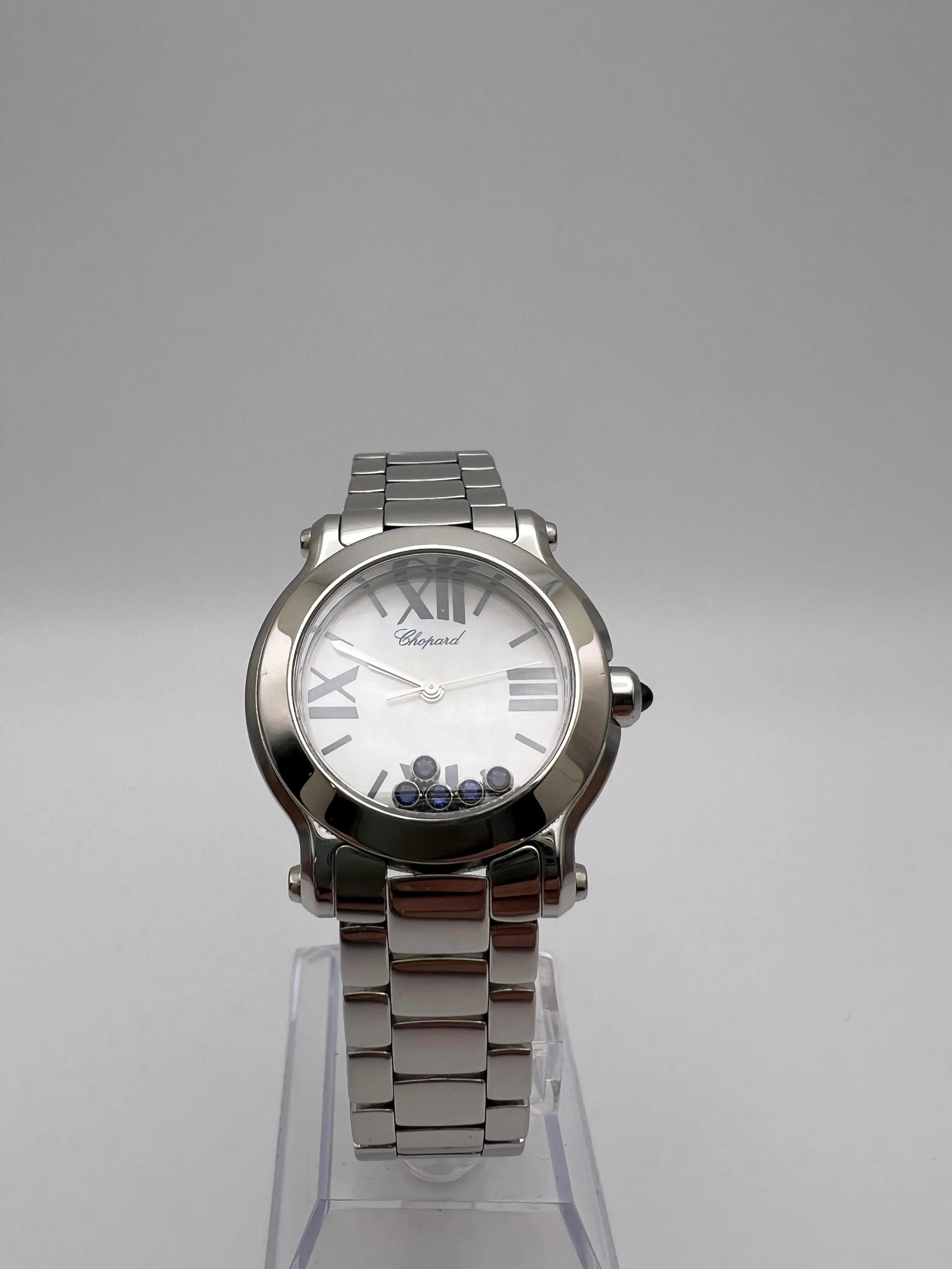 Round Cut Chopard Happy Sport 30mm Mother Of Pearl Dial 5 Floating Sapphire Quartz 8509 For Sale