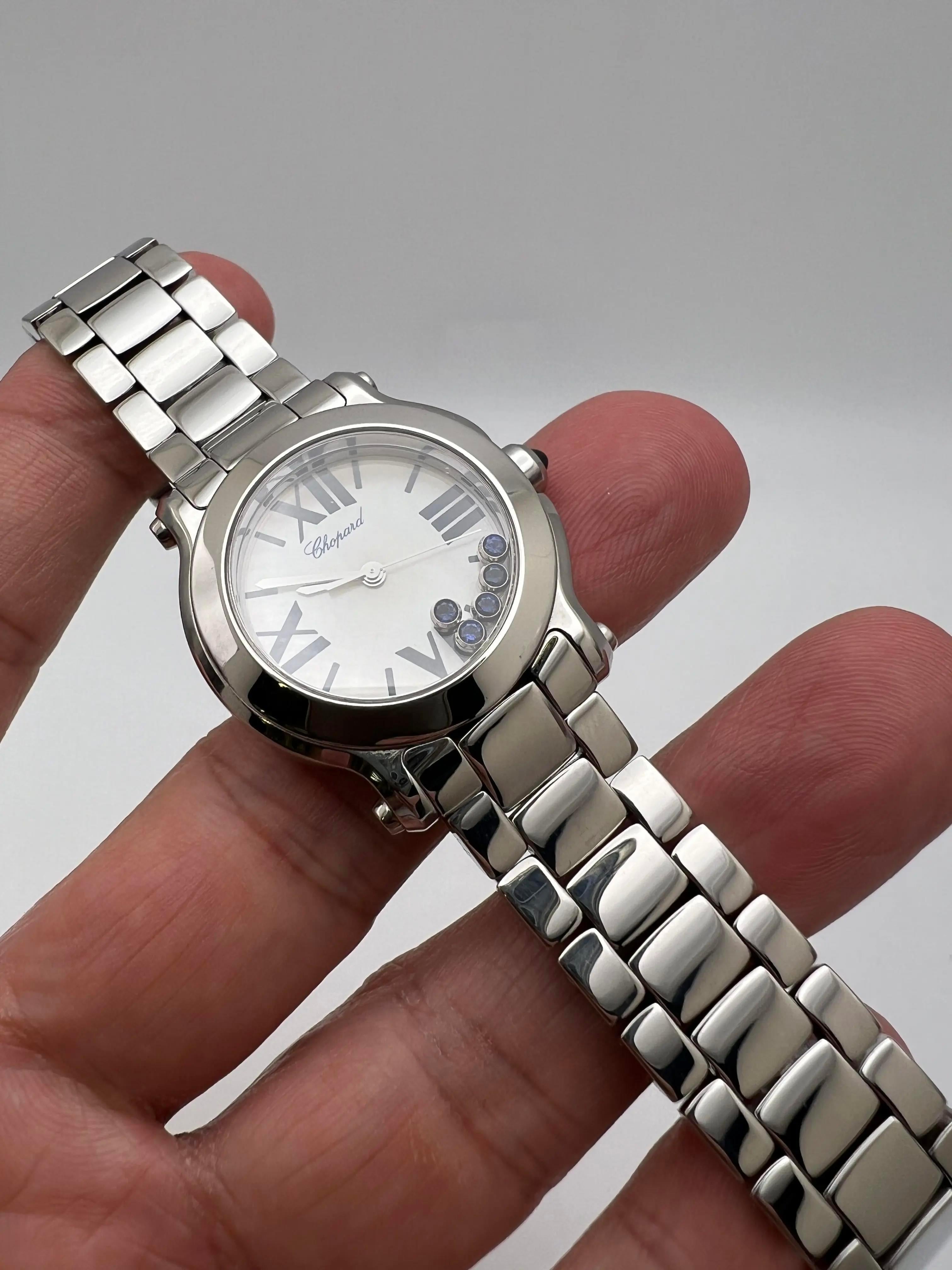 Women's Chopard Happy Sport 30mm Mother Of Pearl Dial 5 Floating Sapphire Quartz 8509 For Sale