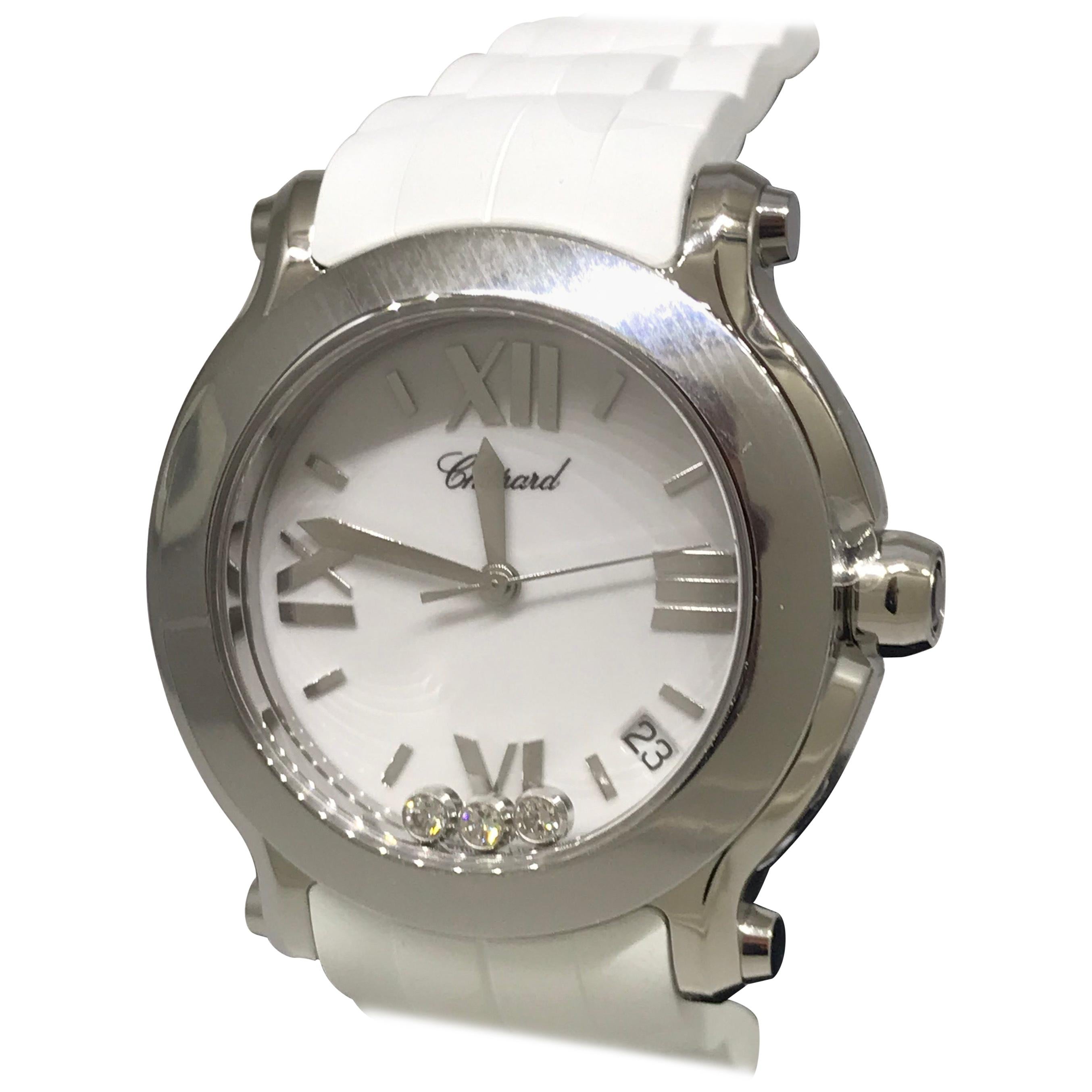 Chopard Happy Sport Stainless Steel Diamond Ladies Watch 27/8475-3016 For Sale