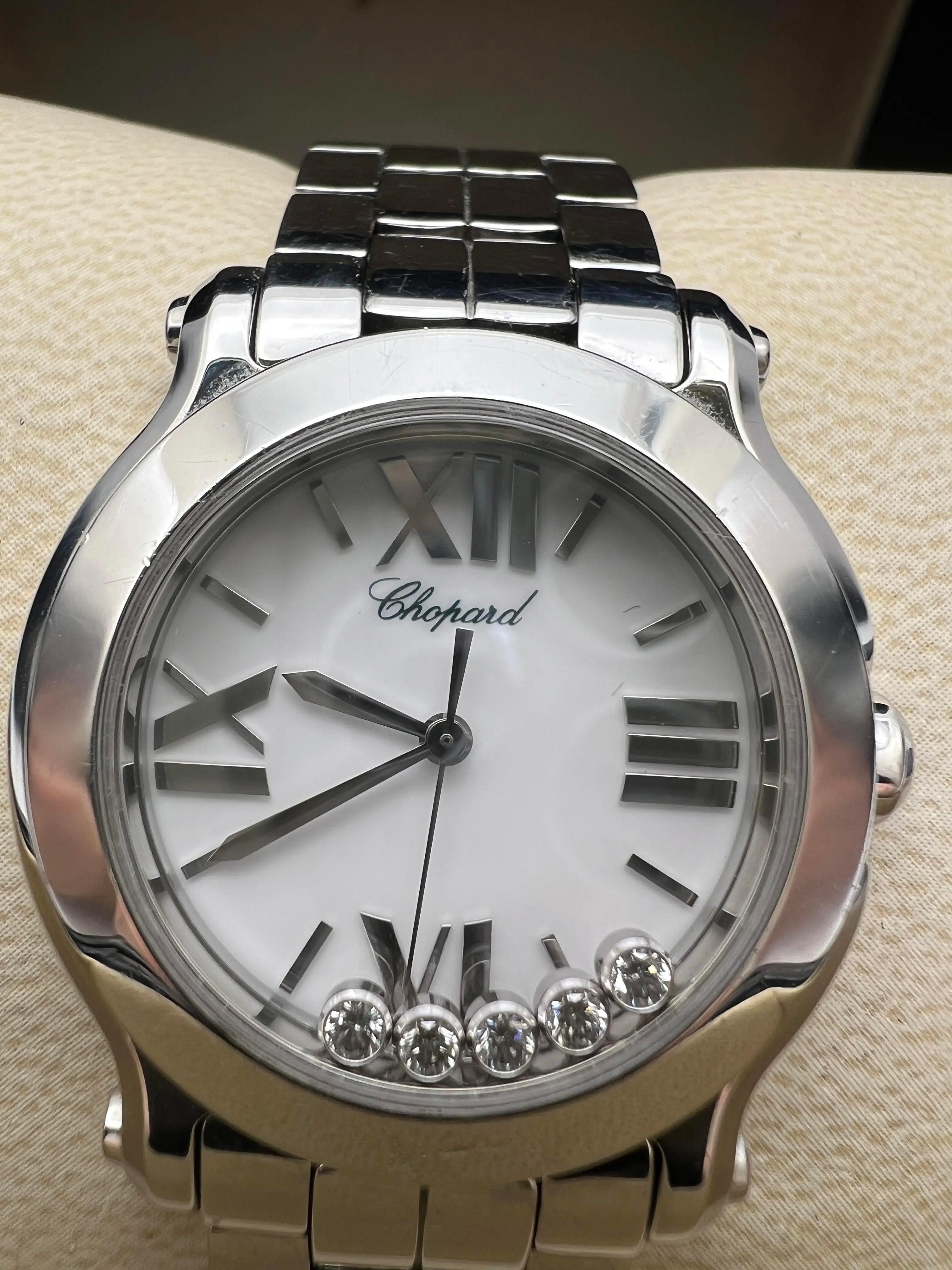 Taille ronde Chopard Happy Sport 5 Diamond 30mm White Roman Dial Box Set 278509-3002 en vente