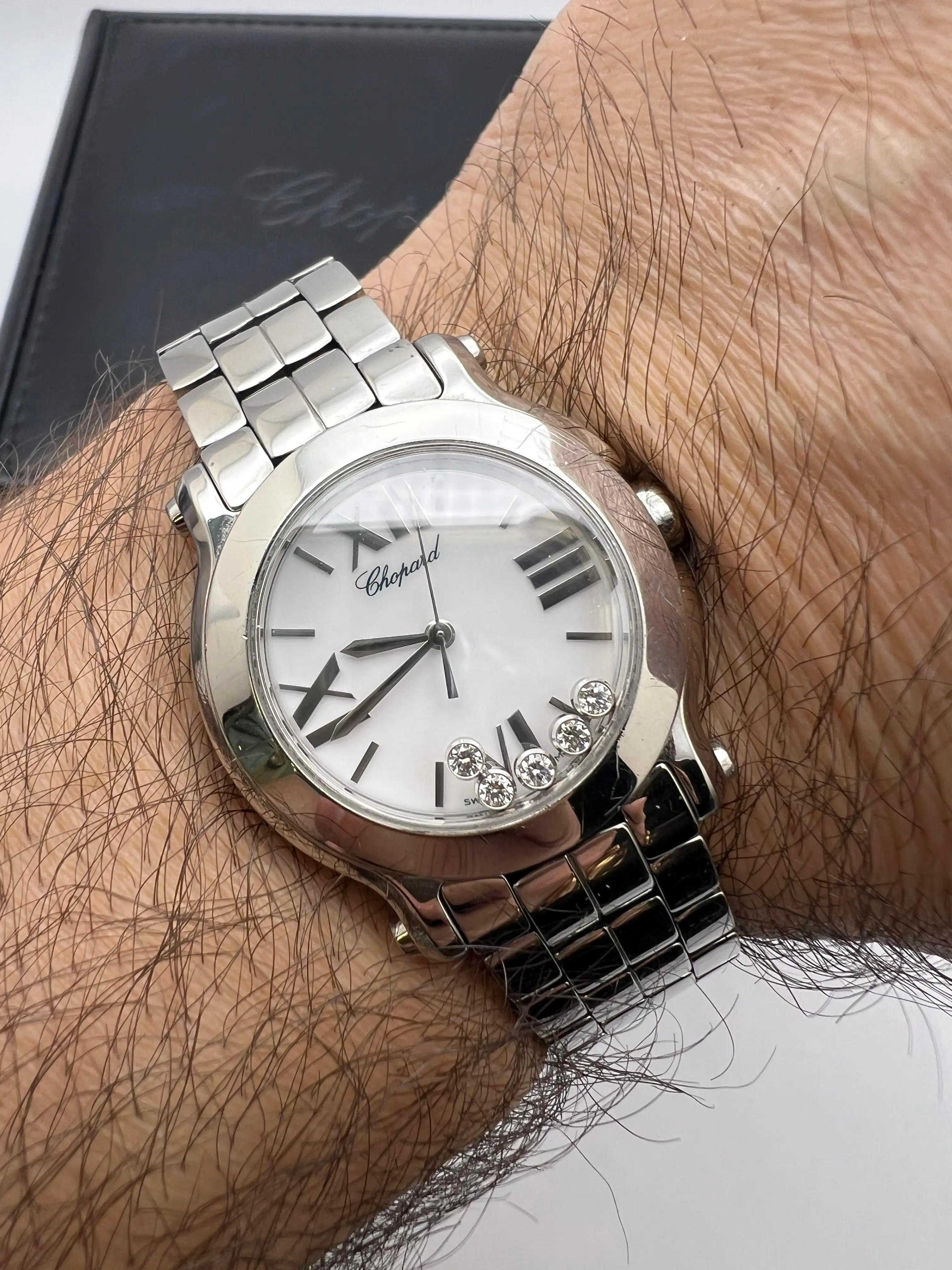 Chopard Happy Sport 5 Diamond 30mm White Roman Dial Box Set 278509-3002 Excellent état - En vente à New York, NY