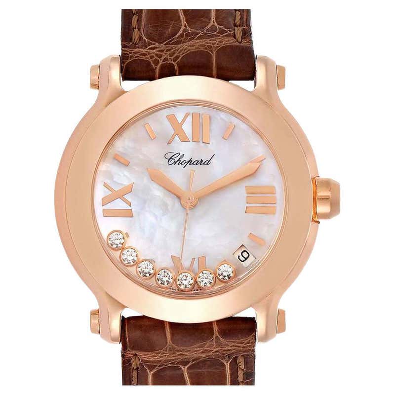 Chopard Happy Diamonds Ladies White Gold Watch Blue Crocodile Strap ...