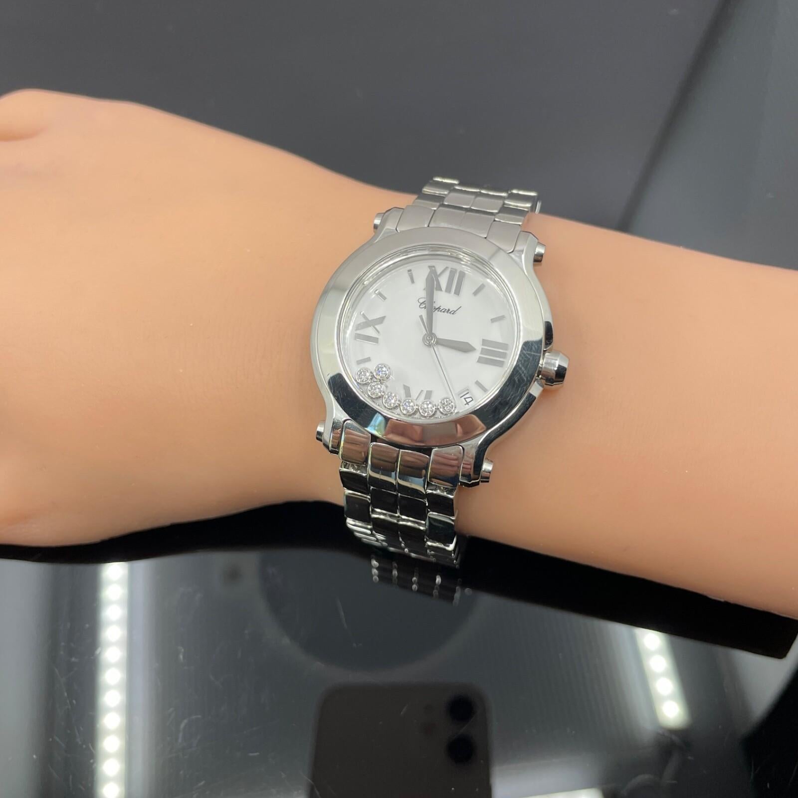Chopard Happy Sport 7 Floating Diamond Quadrante Bianco 36mm Orologio al quarzo in acciaio 8475 in vendita 3