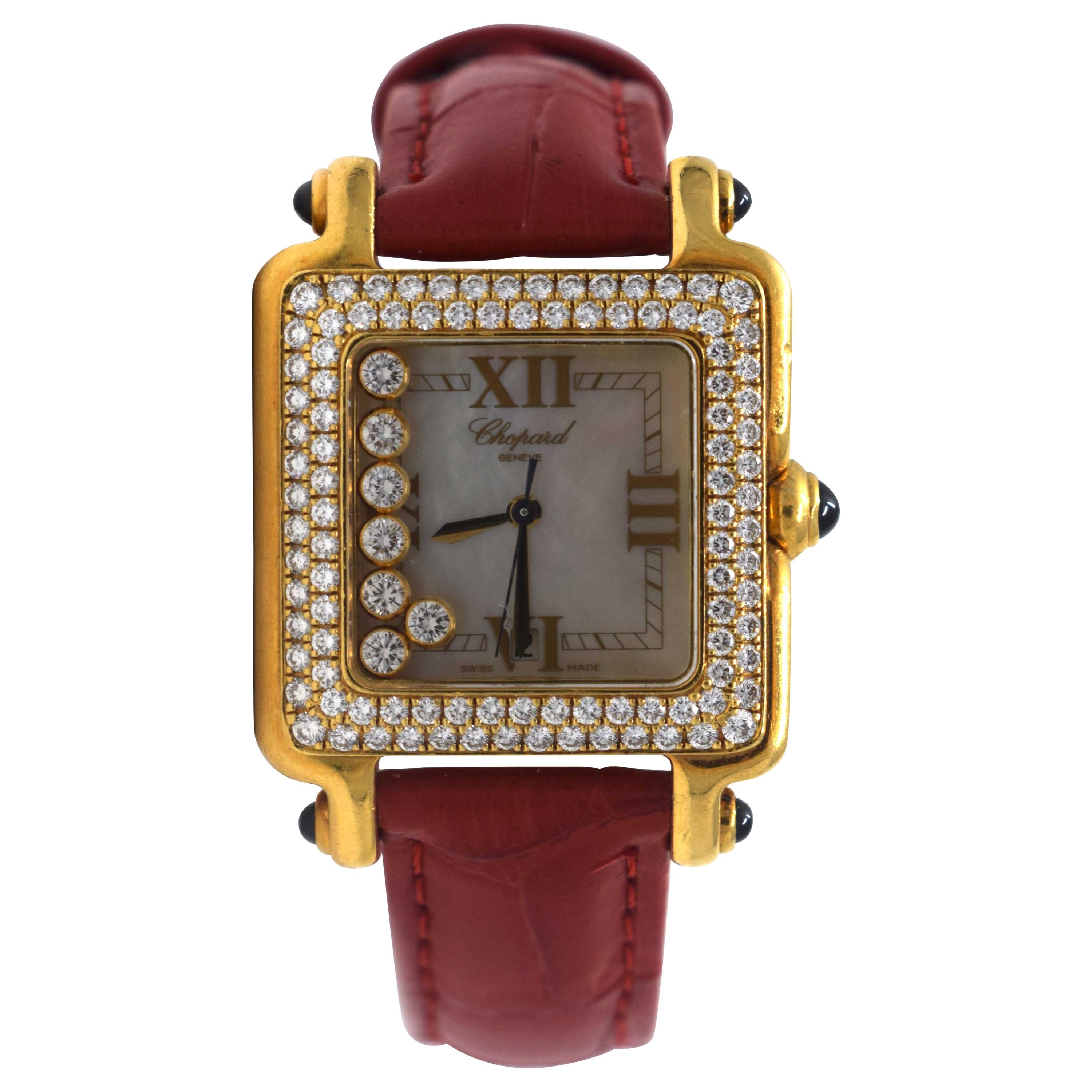 Chopard Happy Sport 7-Floating Diamonds 18 Karat Gold Square Watch 27/6679-23