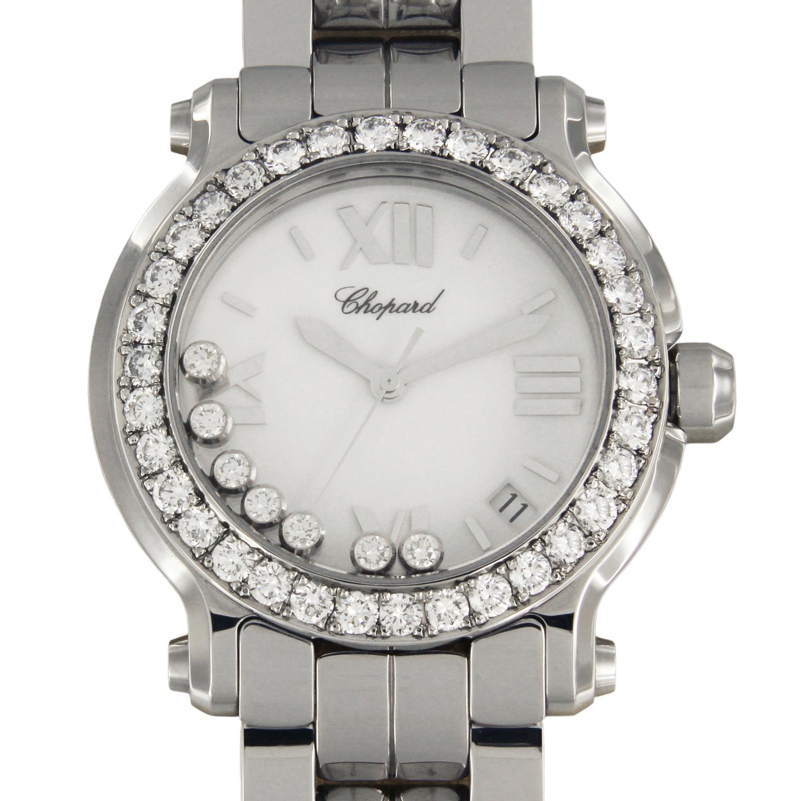 CHOPARD HAPPY SPORT 7 FLOATING DIAMONDS WATCH WITH DIAMOND BEZEL 278477-3002

-Movement: Swiss Quartz
-Case Size: 36mm
-Material: Stainless Steel
-Crystal: Scratch Resistant Sapphire
-Bezel: Diamond Bezel
-Dial: White Matte Dial with 7 Floating