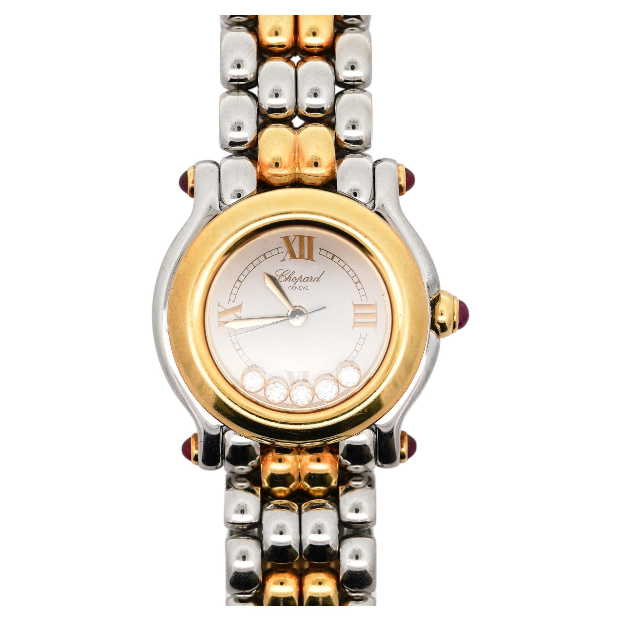 Pre-owned Chopard Happy Sport 8246 Two-tone Floating Diamond And Ruby 1990 Vintage Watch In Multi
