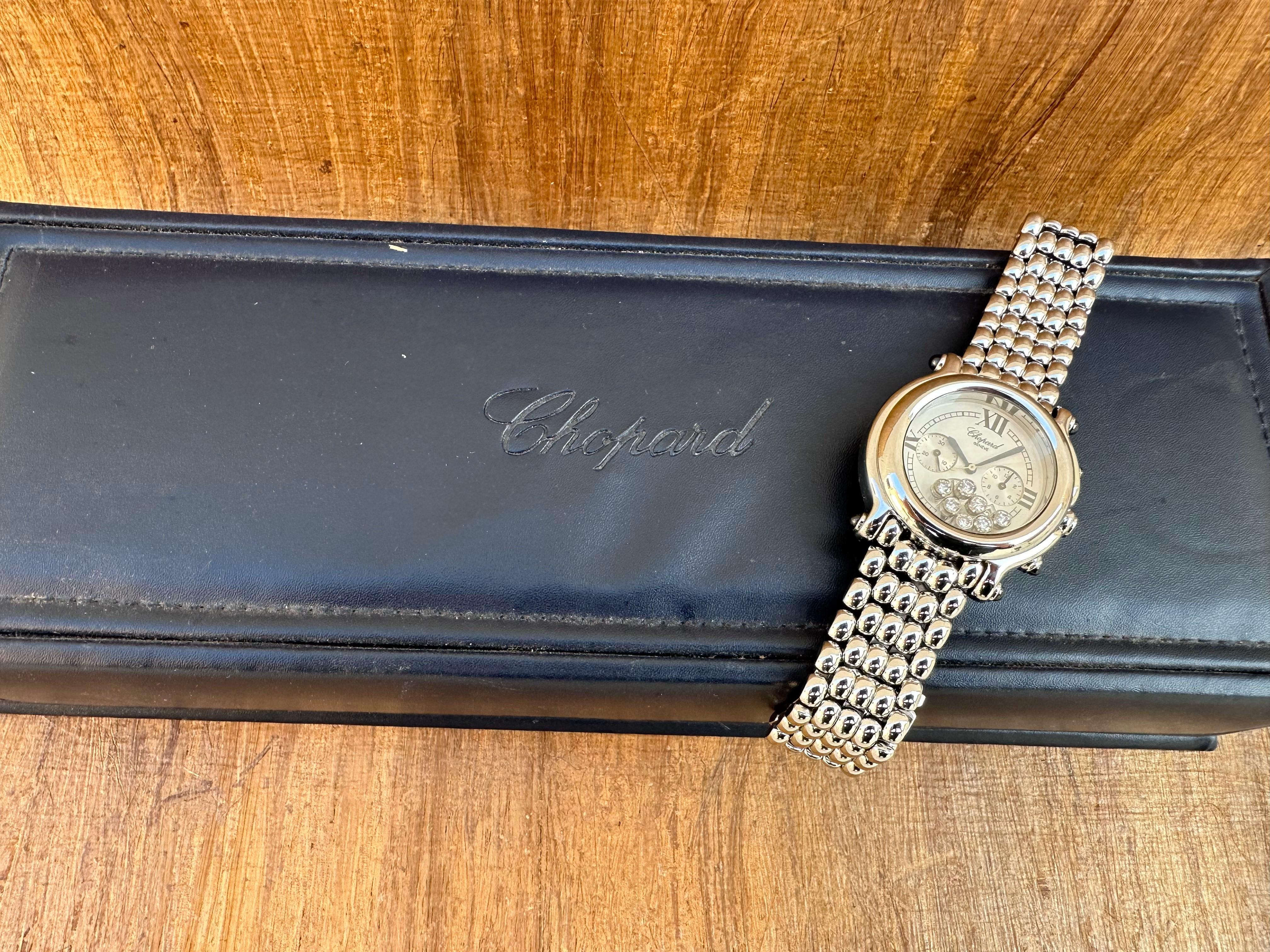 Chopard Happy Sport 8267 Montre chronographe en acier avec diamants 38 mm en vente 6