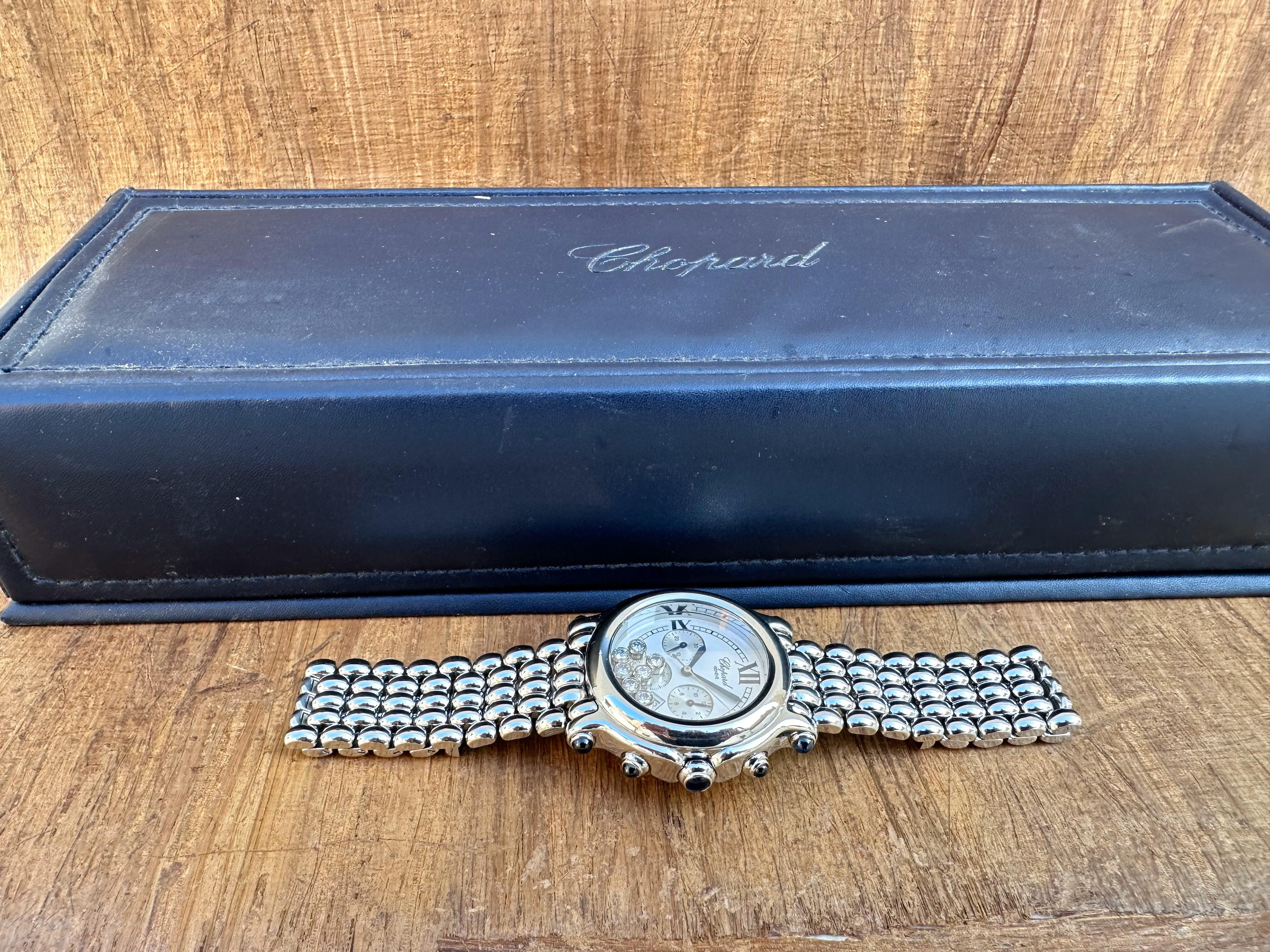 Chopard Happy Sport 8267 Montre chronographe en acier avec diamants 38 mm en vente 7