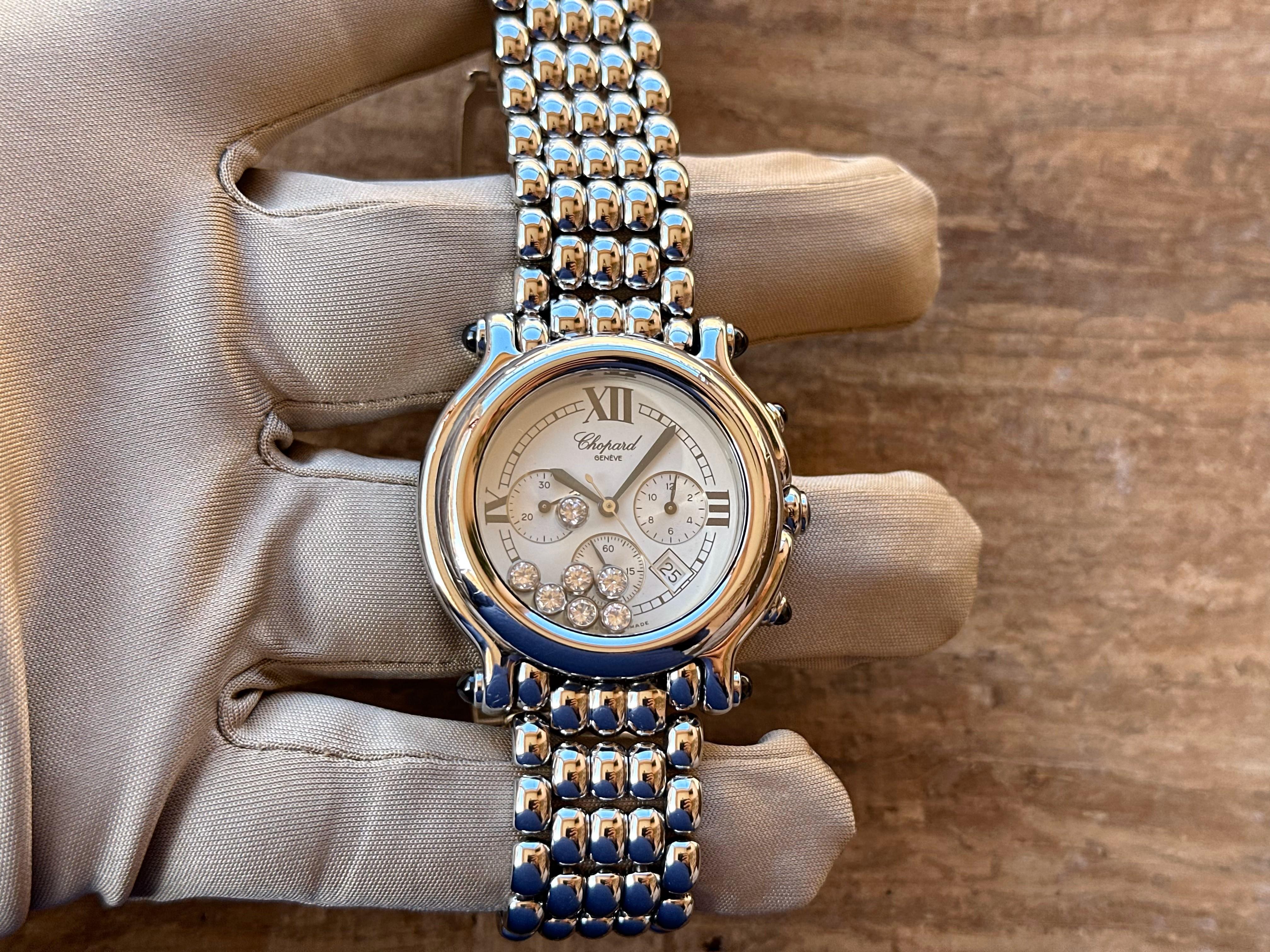 Chopard Happy Sport 8267 Montre chronographe en acier avec diamants 38 mm en vente 8
