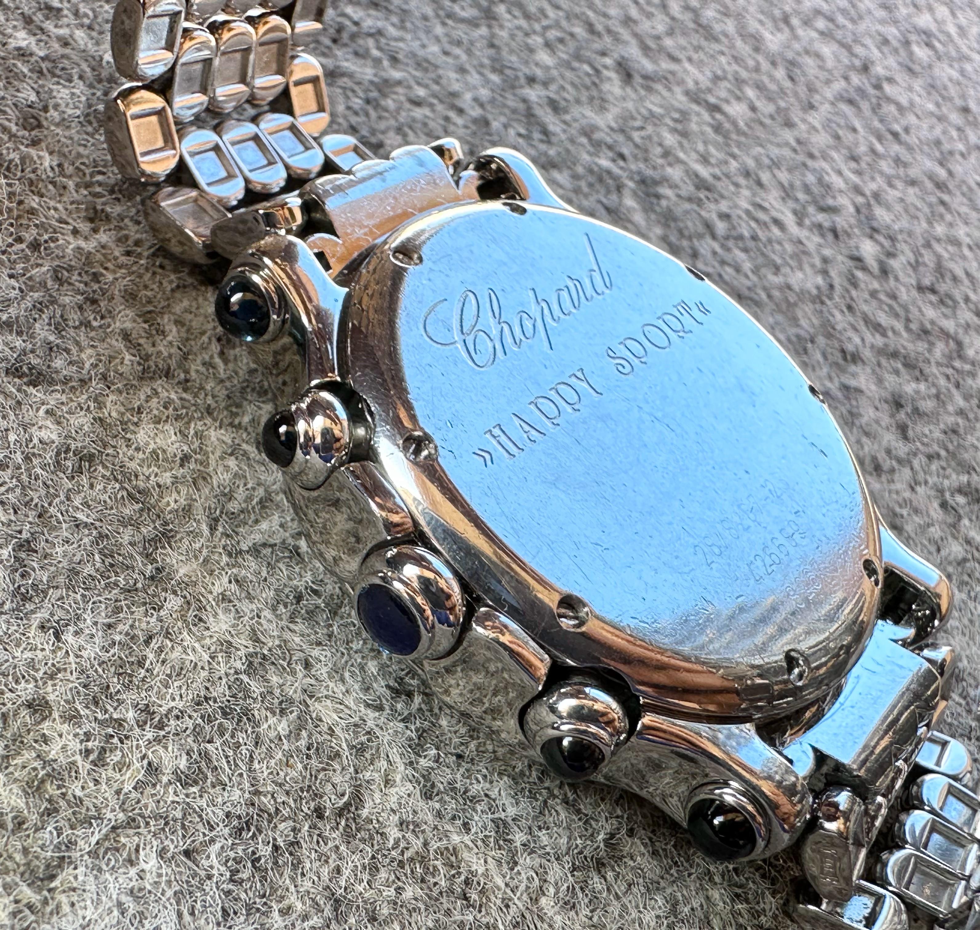 Chopard Happy Sport 8267 Montre chronographe en acier avec diamants 38 mm en vente 11