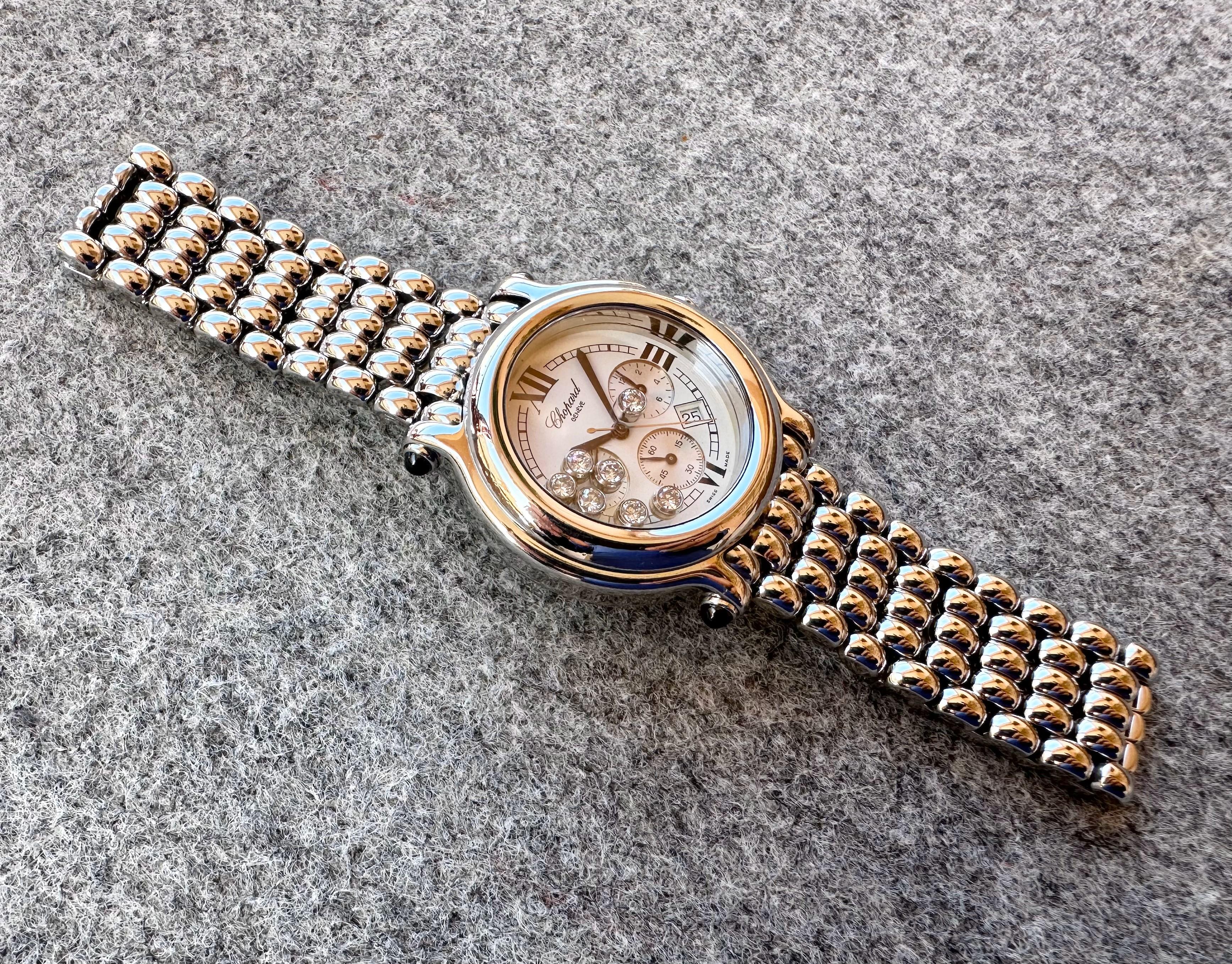 Chopard Happy Sport 8267 Montre chronographe en acier avec diamants 38 mm en vente 14