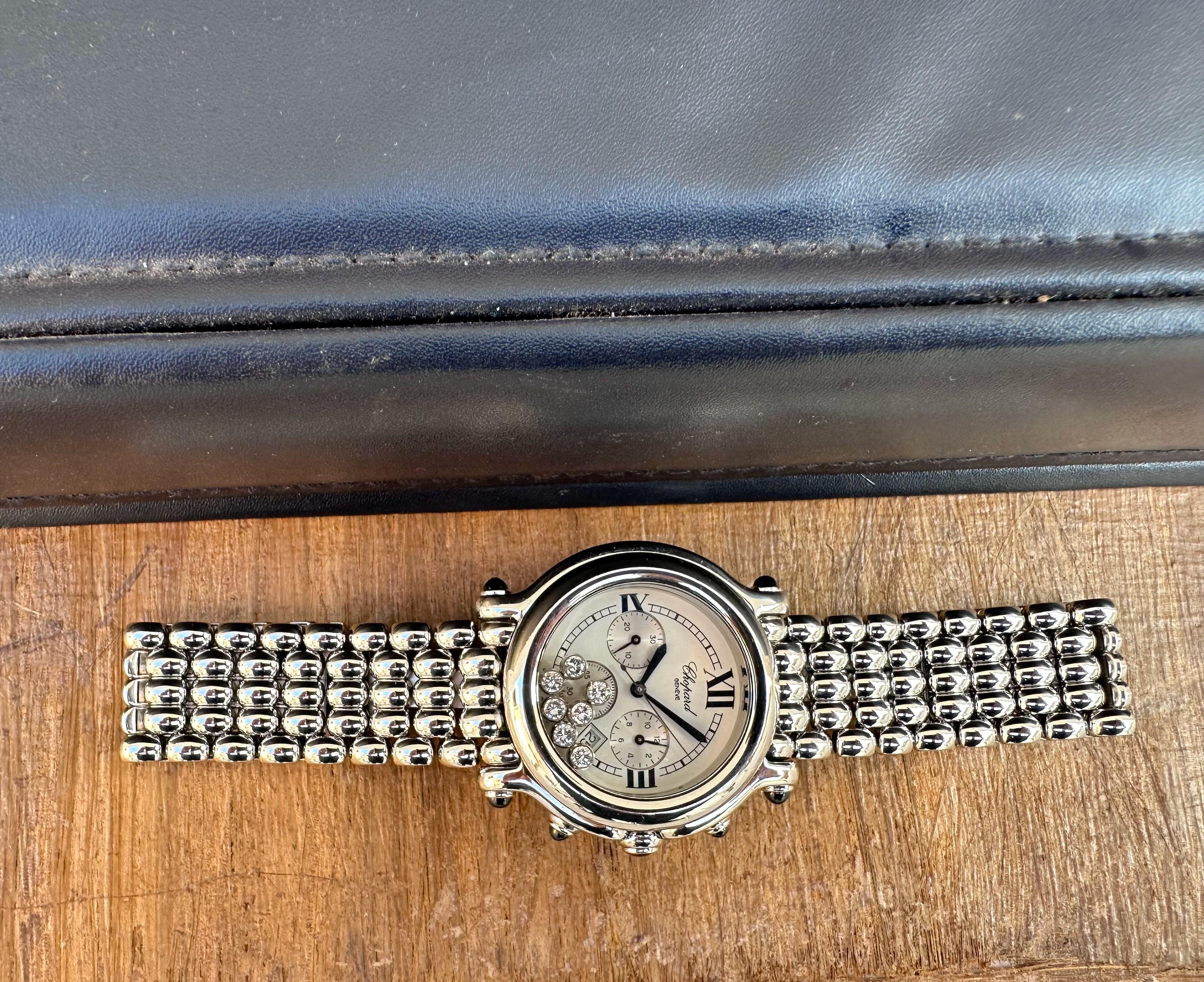 Chopard Happy Sport 8267 Montre chronographe en acier avec diamants 38 mm Bon état - En vente à Toronto, CA