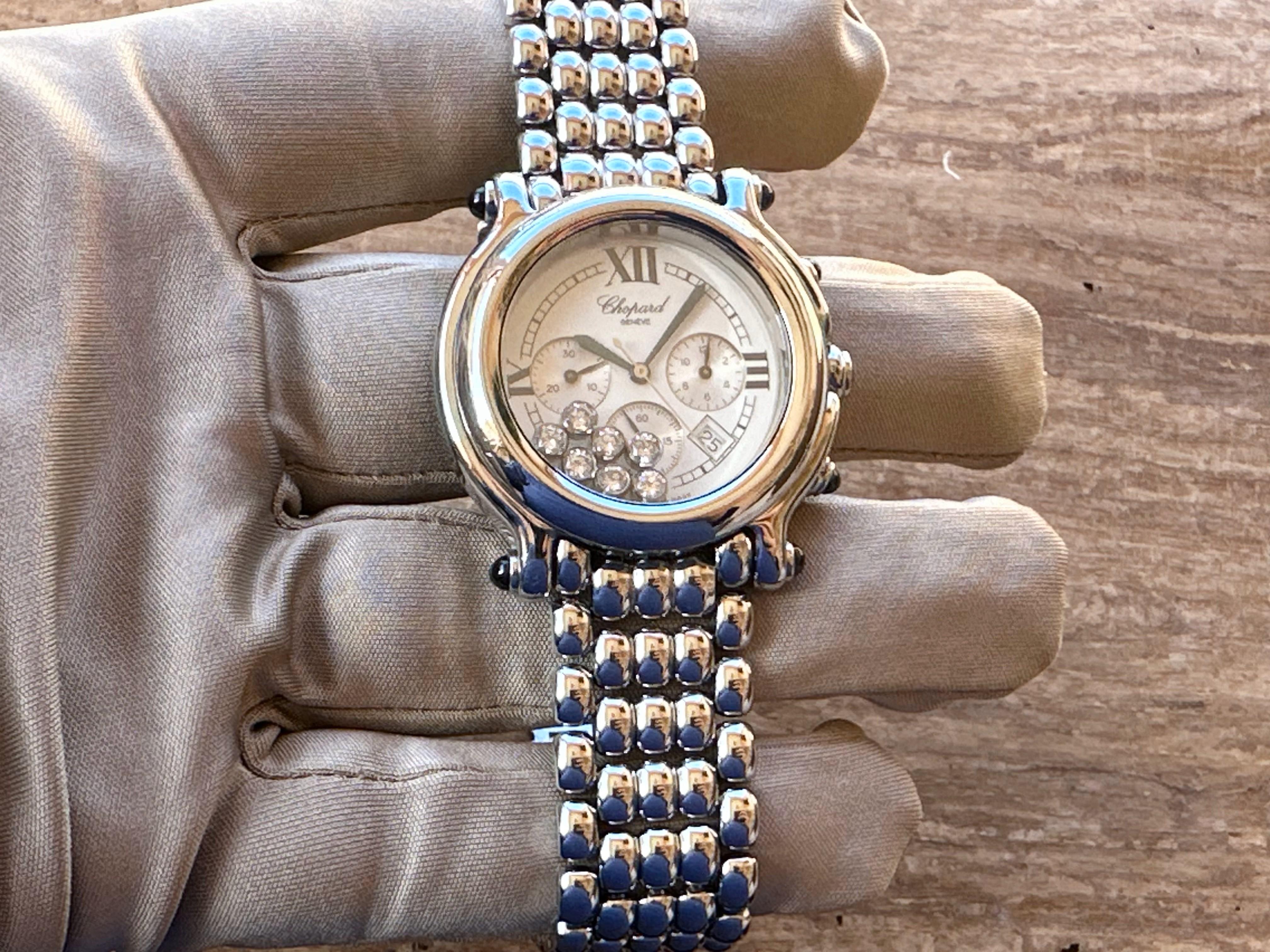 Chopard Happy Sport 8267 Montre chronographe en acier avec diamants 38 mm Pour hommes en vente