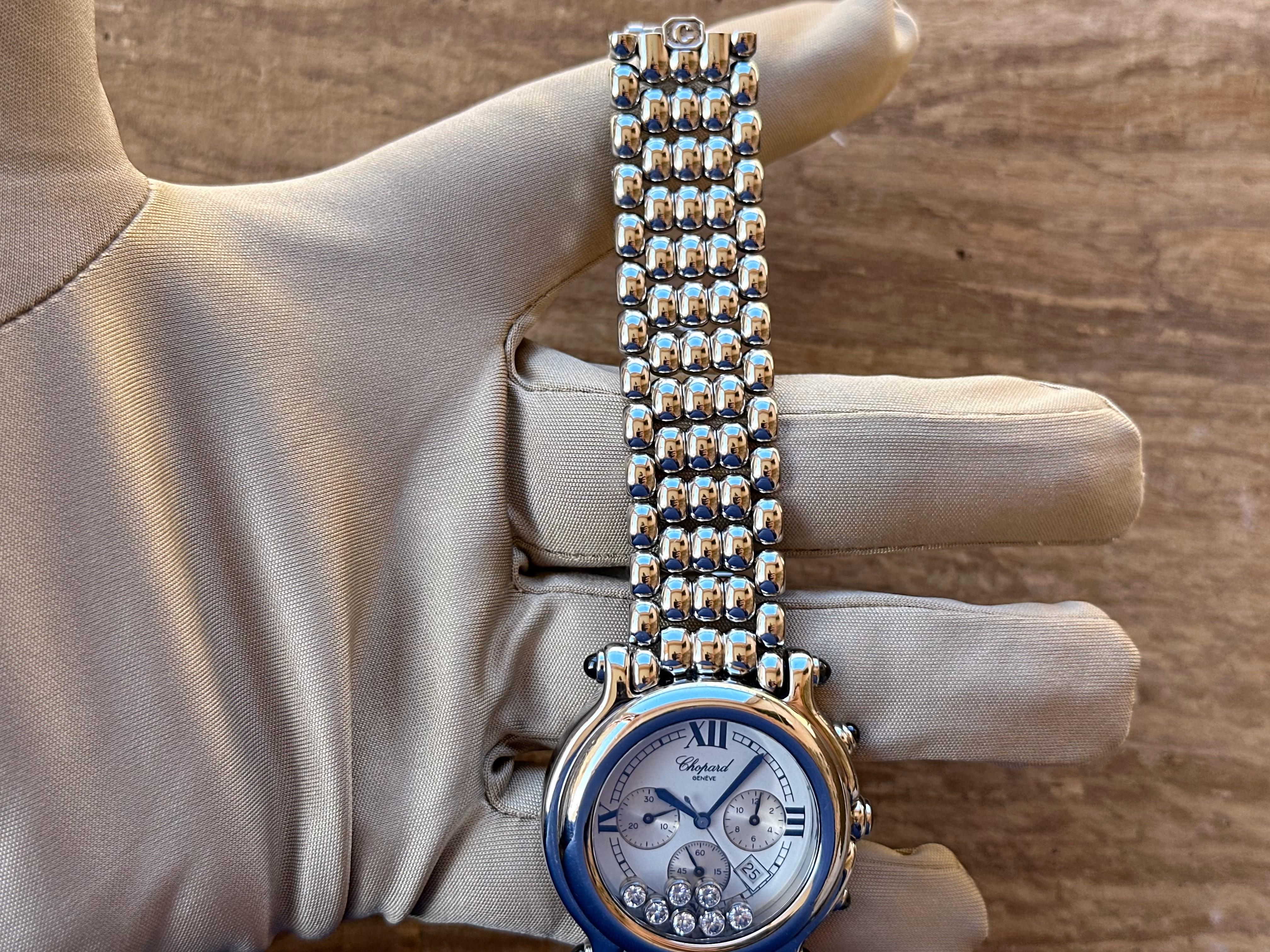 Chopard Happy Sport 8267 Montre chronographe en acier avec diamants 38 mm en vente 2