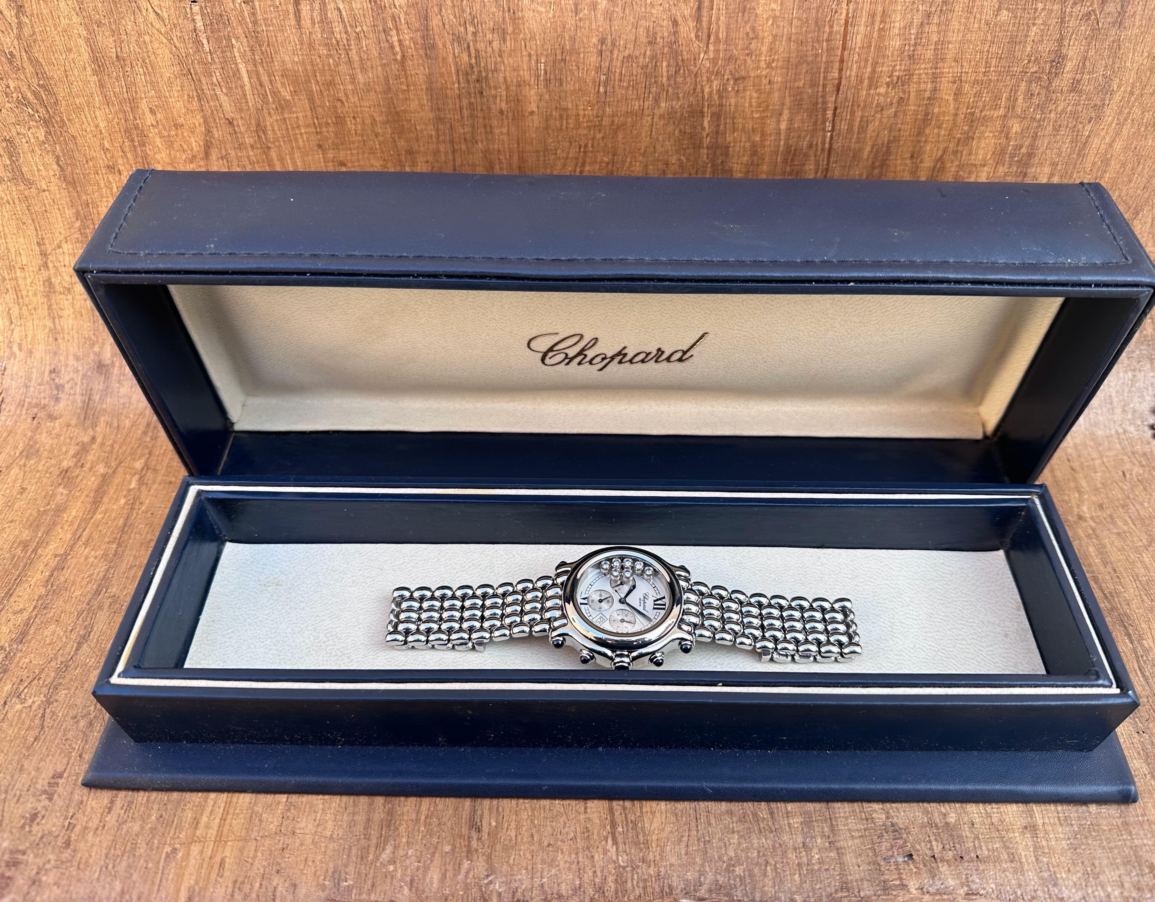 Chopard Happy Sport 8267 Montre chronographe en acier avec diamants 38 mm en vente 4