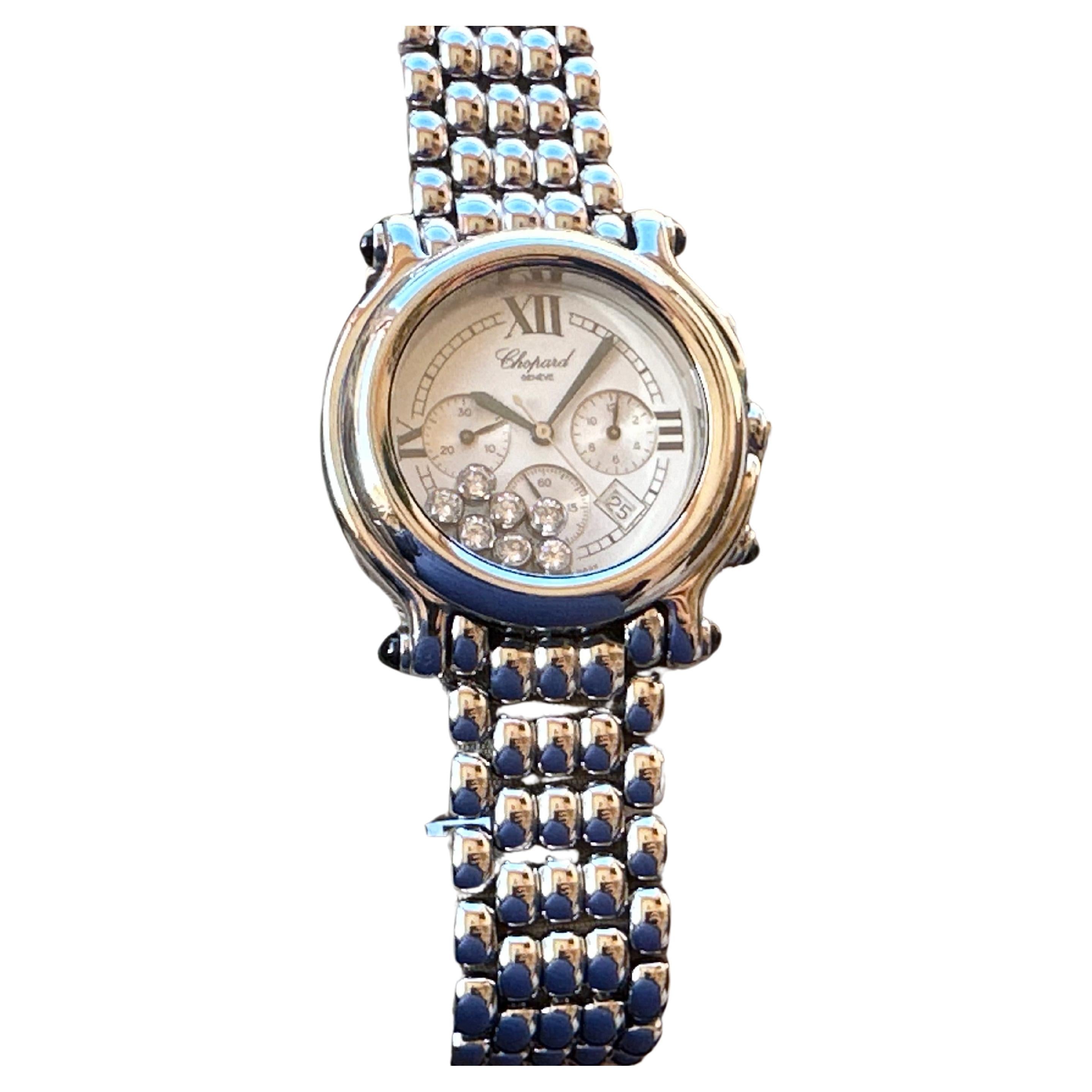 Chopard Happy Sport 8267 Montre chronographe en acier avec diamants 38 mm
