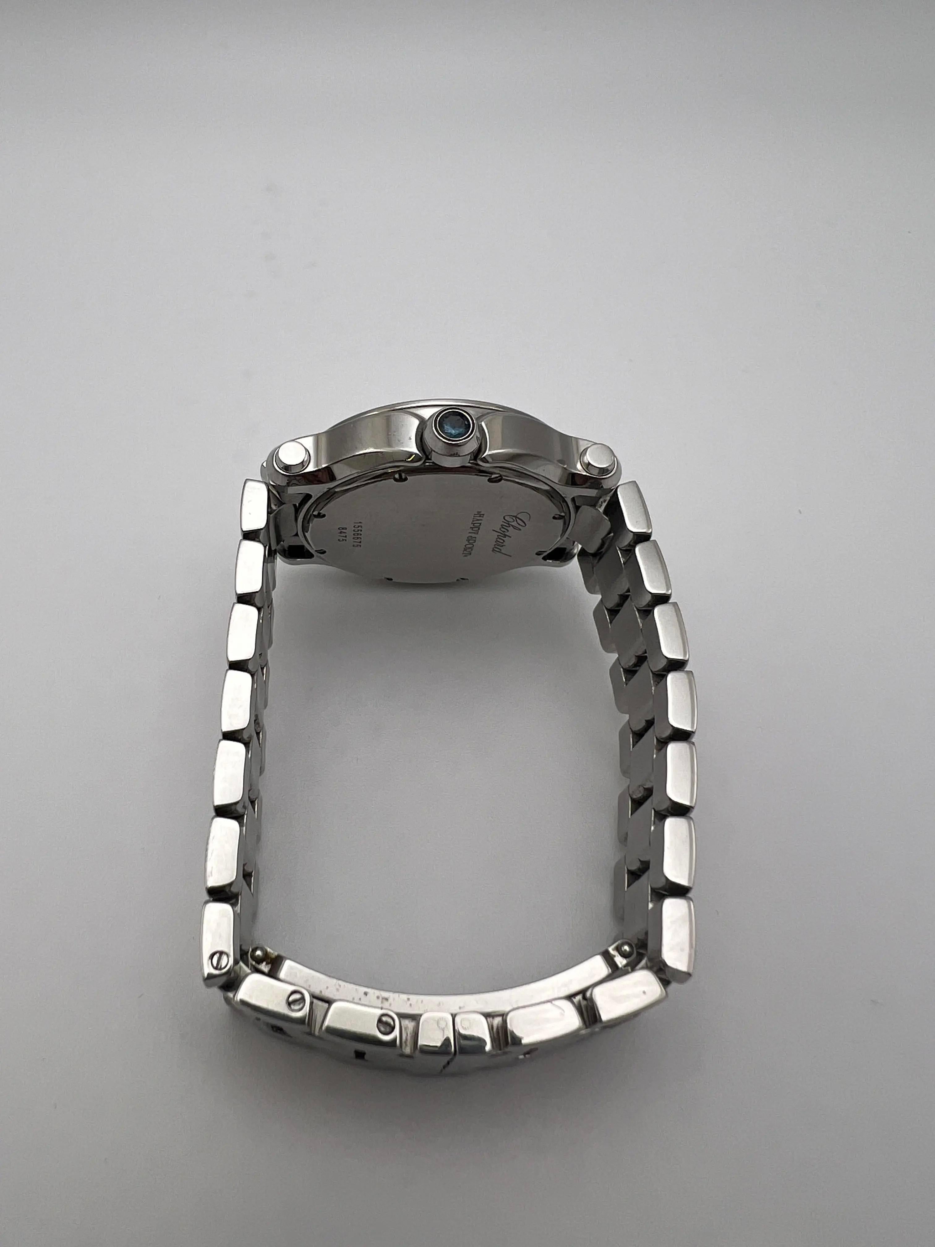 Chopard Happy Sport 8475 36mm Acier 7 Diamants flottants Cadran blanc en vente 3