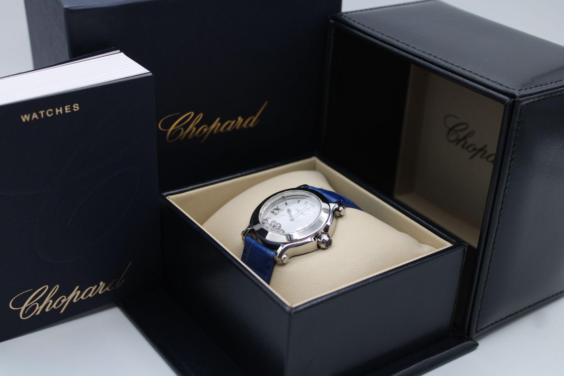 The Chopard Happy Sport with 7 floating diamonds, a unique watch that has 7 individual diamonds floating in front of the dial that move when the wrist moves. A watch like no other this version it should be noted has 7 rather than 5 diamonds and is