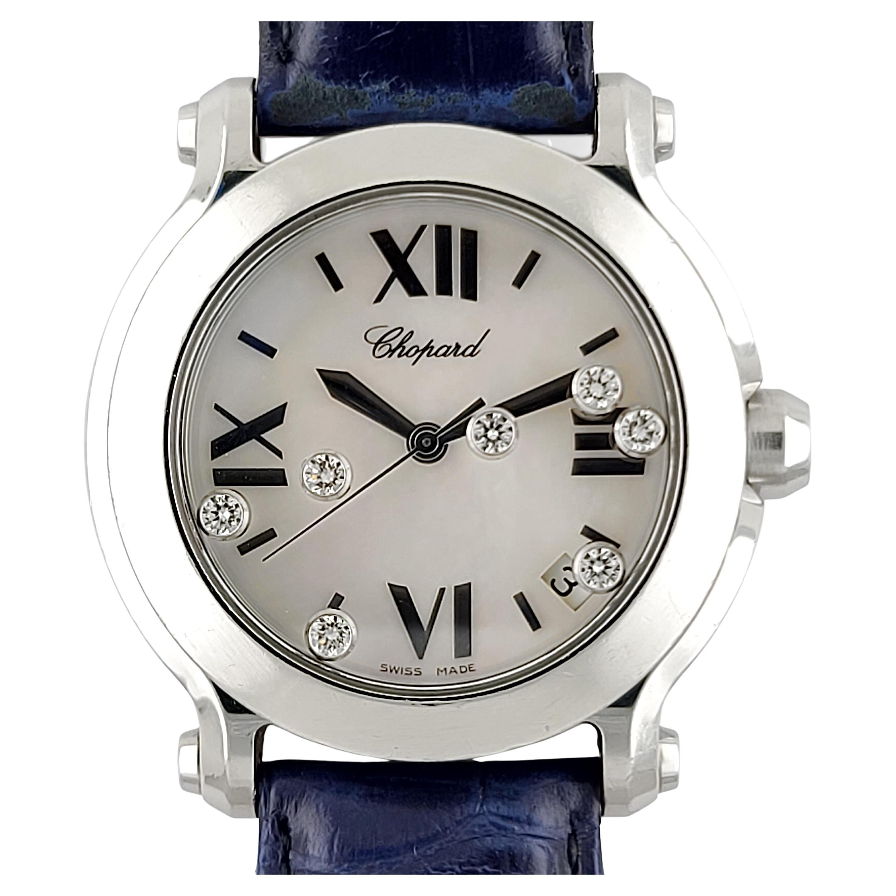 Chopard Happy Sport 8475 Round 7 Diamonds MOP Mother of Pearl Dial Sapphire 8475 For Sale