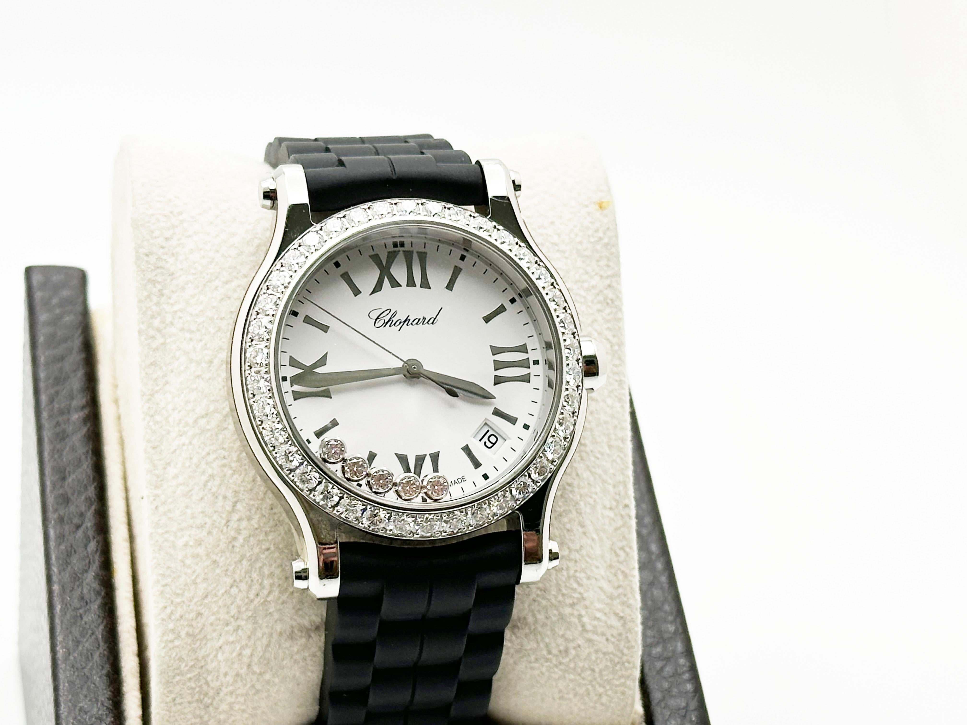 Chopard Happy Sport 8582 Lunetta galleggiante con diamanti in acciaio inossidabile 36mm In condizioni ottime in vendita a San Diego, CA