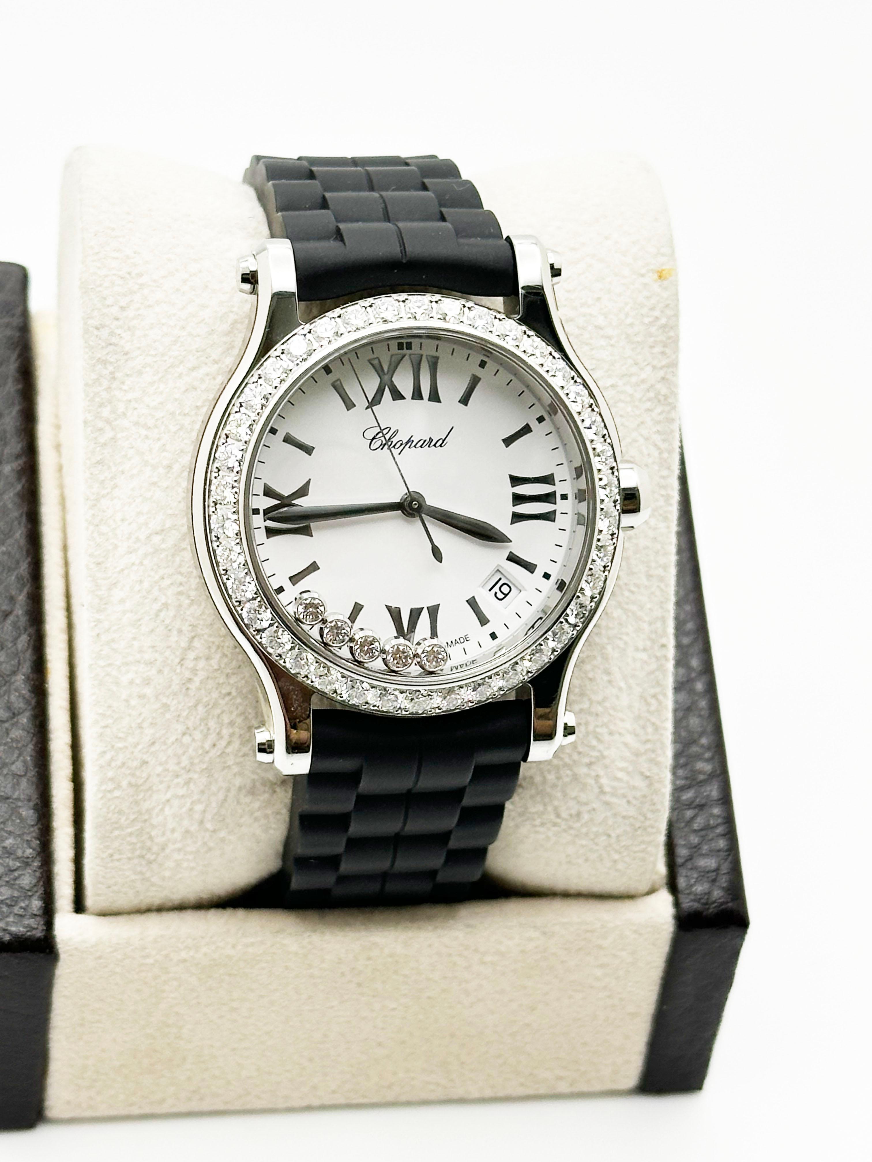 da uomo o donna Chopard Happy Sport 8582 Lunetta galleggiante con diamanti in acciaio inossidabile 36mm in vendita