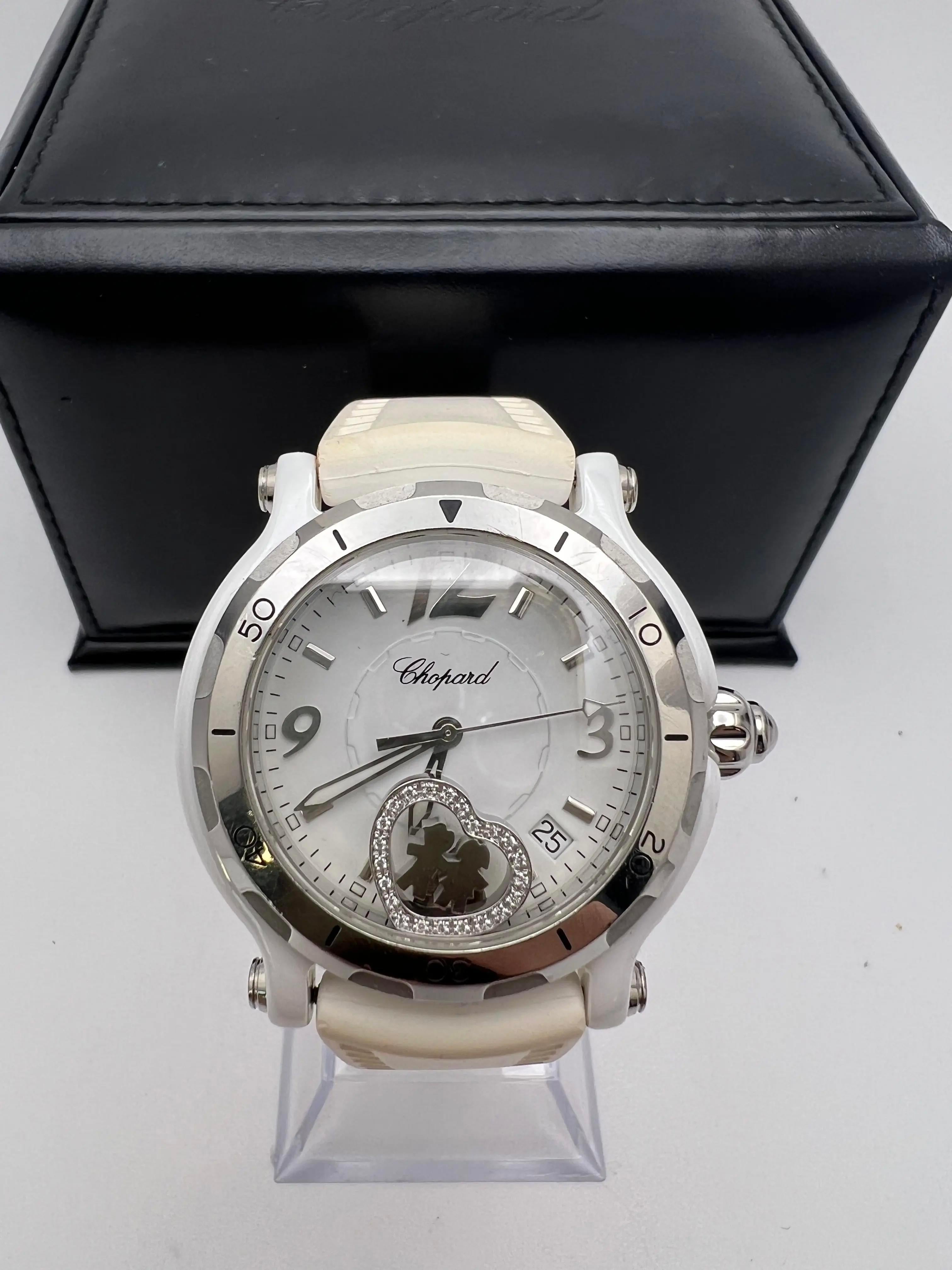 Chopard Happy Sport Ceramic Floating Heart Valentine Edition 288507-9021 B&P In Good Condition For Sale In New York, NY